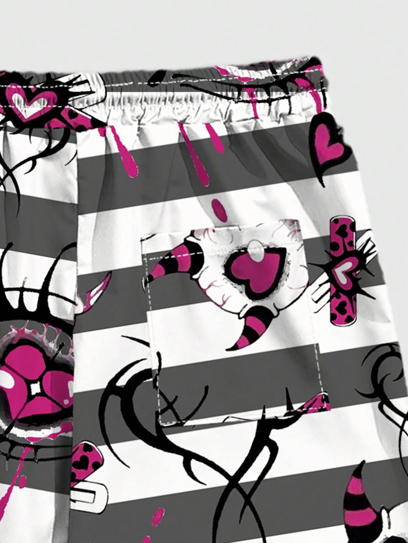 Street Life Men's Casual Drawstring Waist Color Block Striped Heart Eyes All Over Print Shorts For Summer