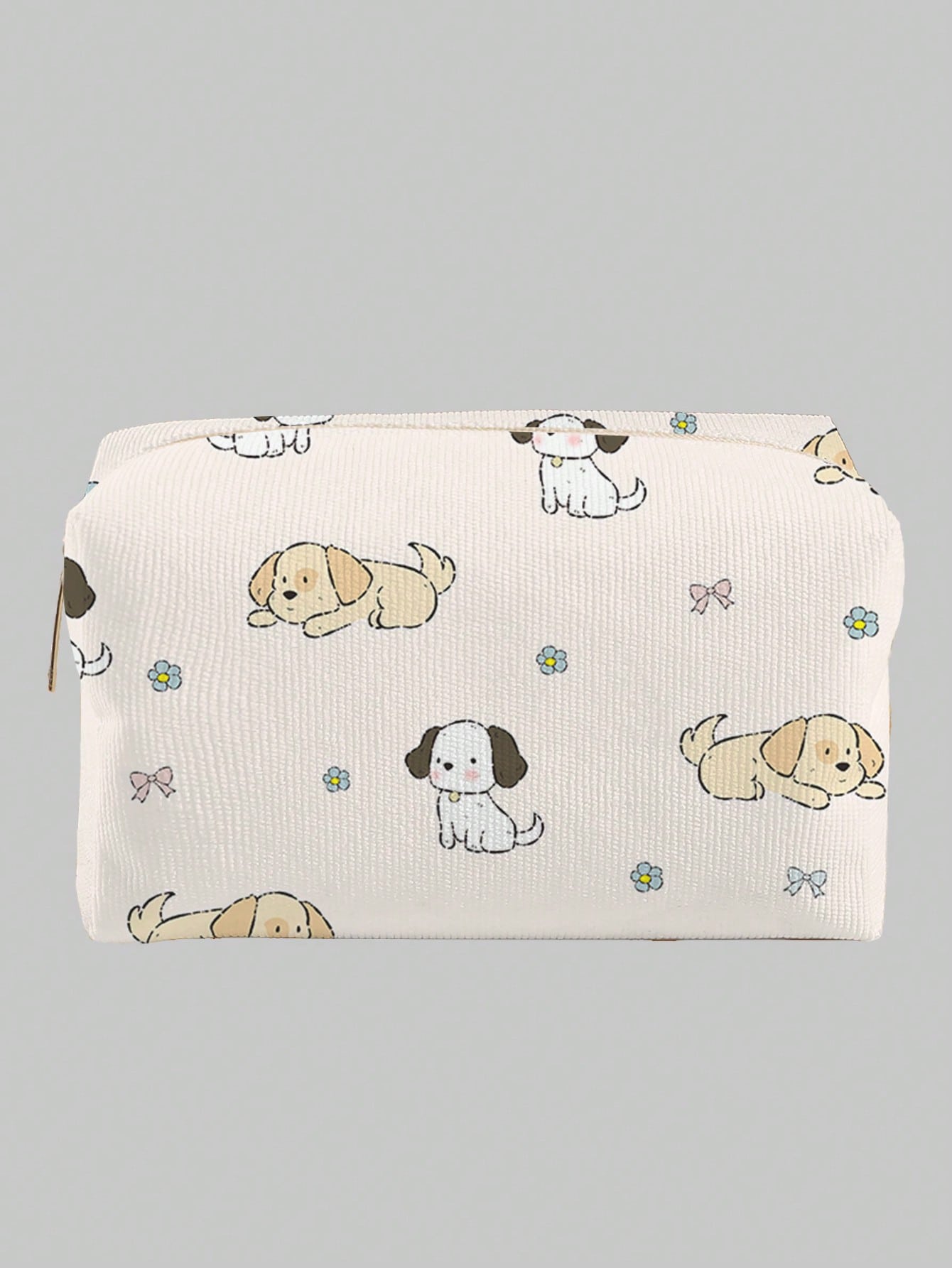 Kawaii Octagonal Makeup Bag With Dog And Flower Print Design