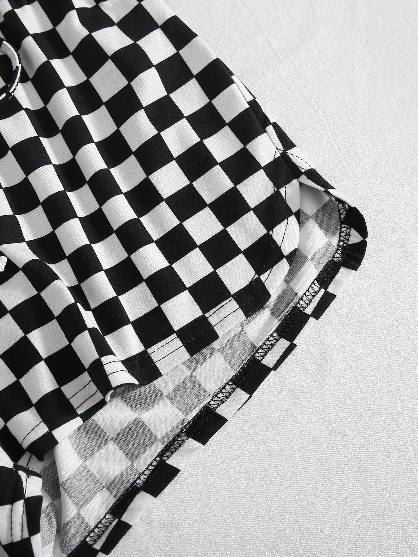 Checkered Print Drawstring Shorts