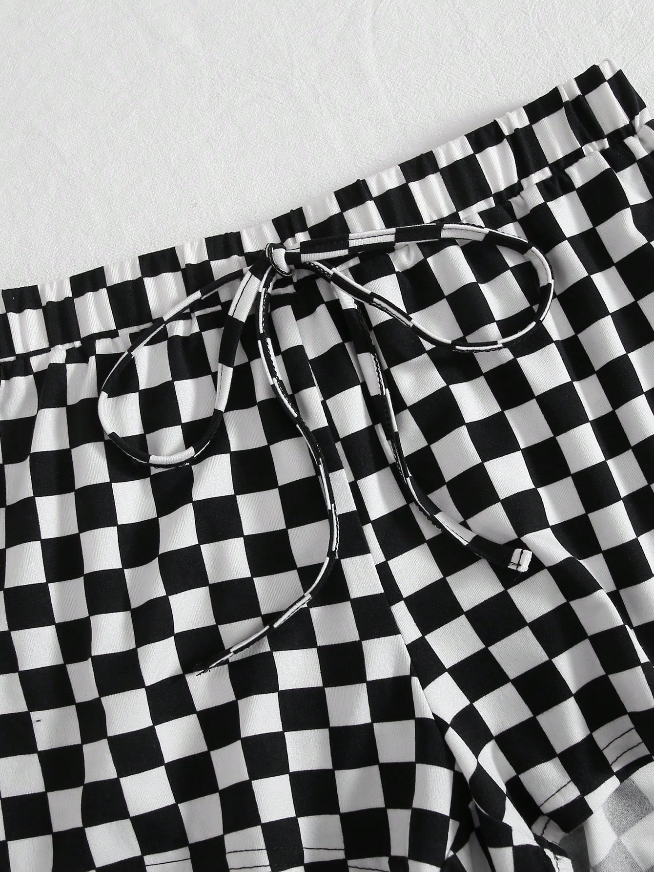 Checkered Print Drawstring Shorts