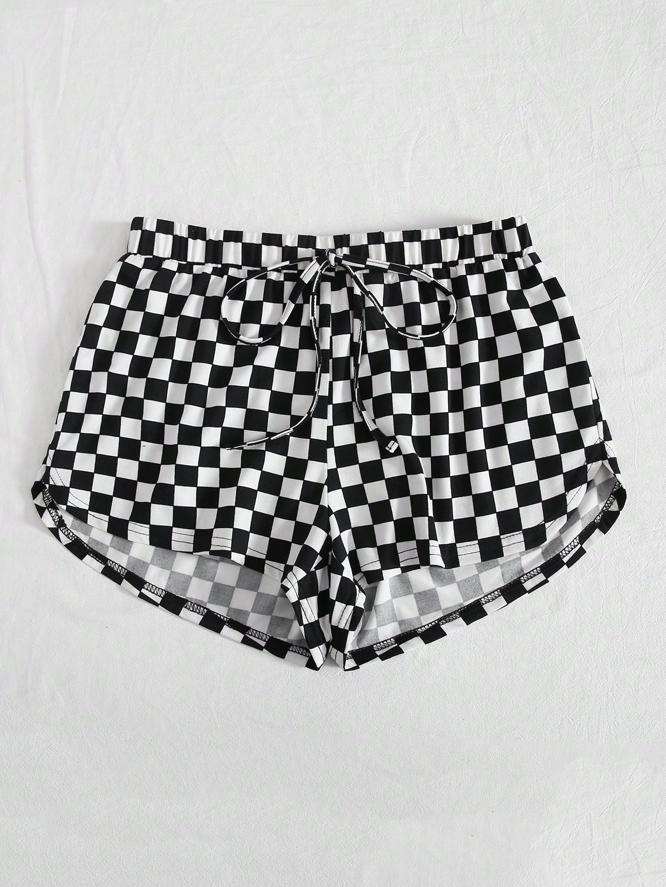 Checkered Print Drawstring Shorts