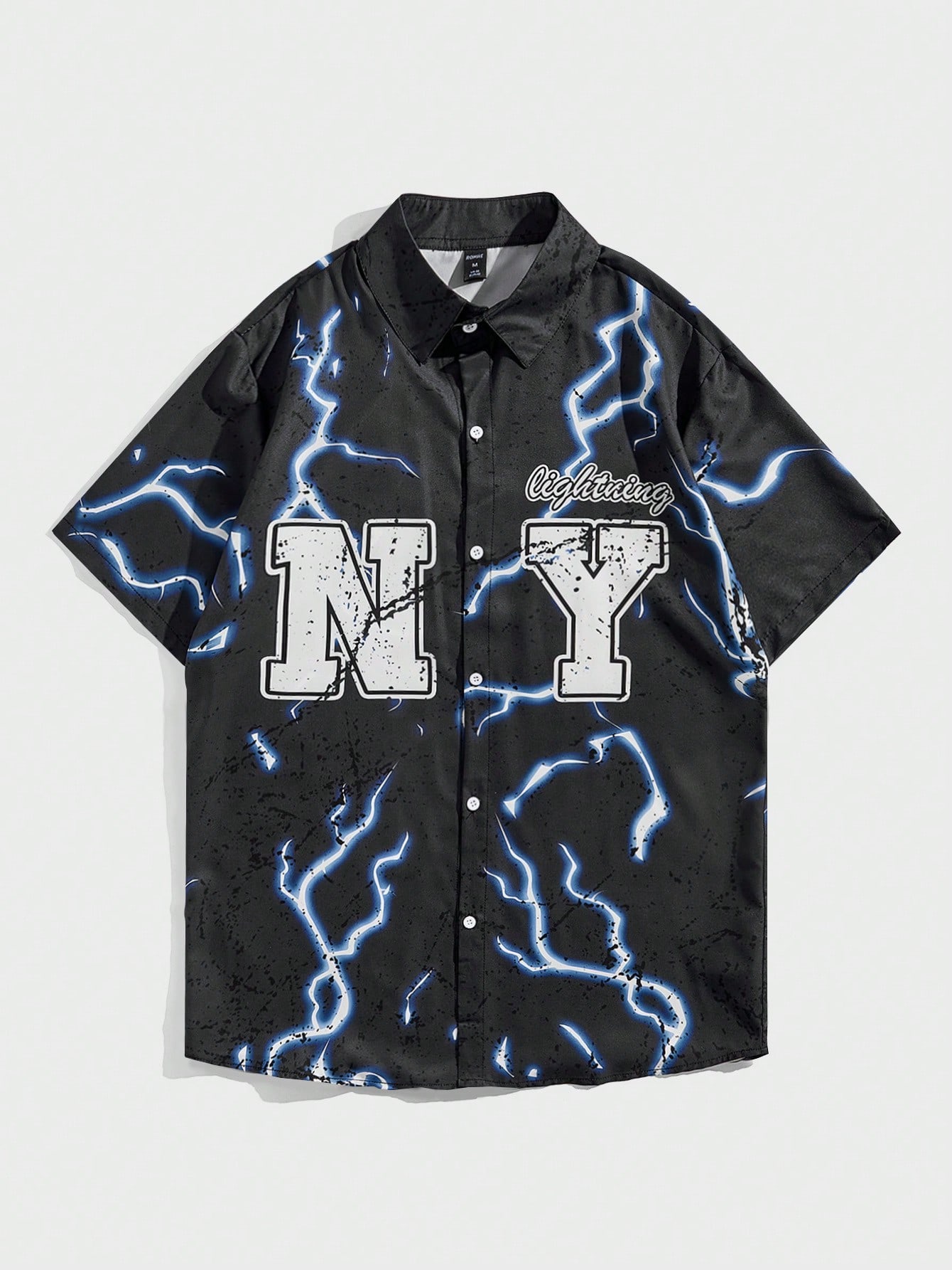 Street Life Men's Summer Casual Short Sleeve Shirt With Letter And Lightning Print