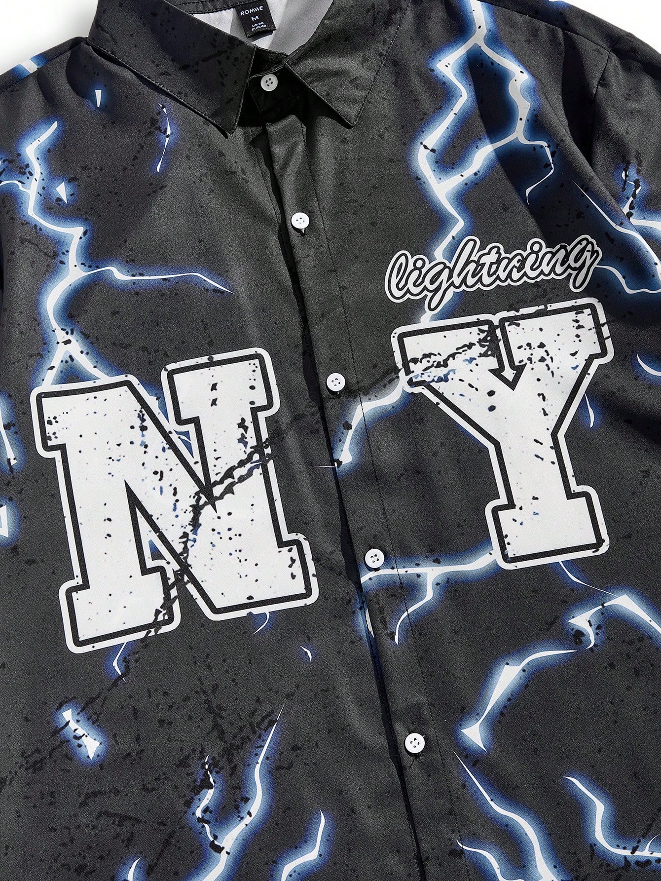 Street Life Men's Summer Casual Short Sleeve Shirt With Letter And Lightning Print