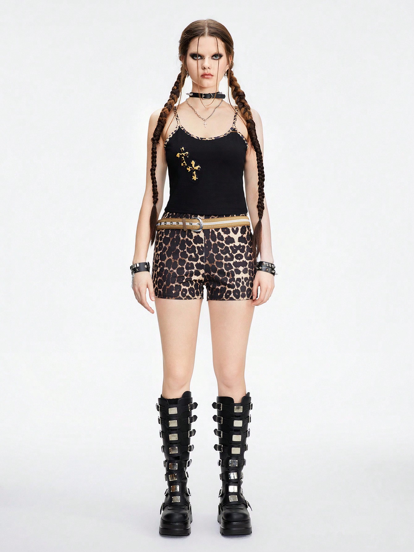 Fairycore Sexy Leopard Print Contrast Lace Tight Elastic Shorts