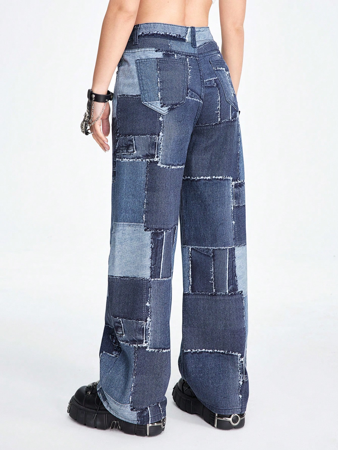 Street Life Women's Straight Leg Jeans With Color Block Patchwork
