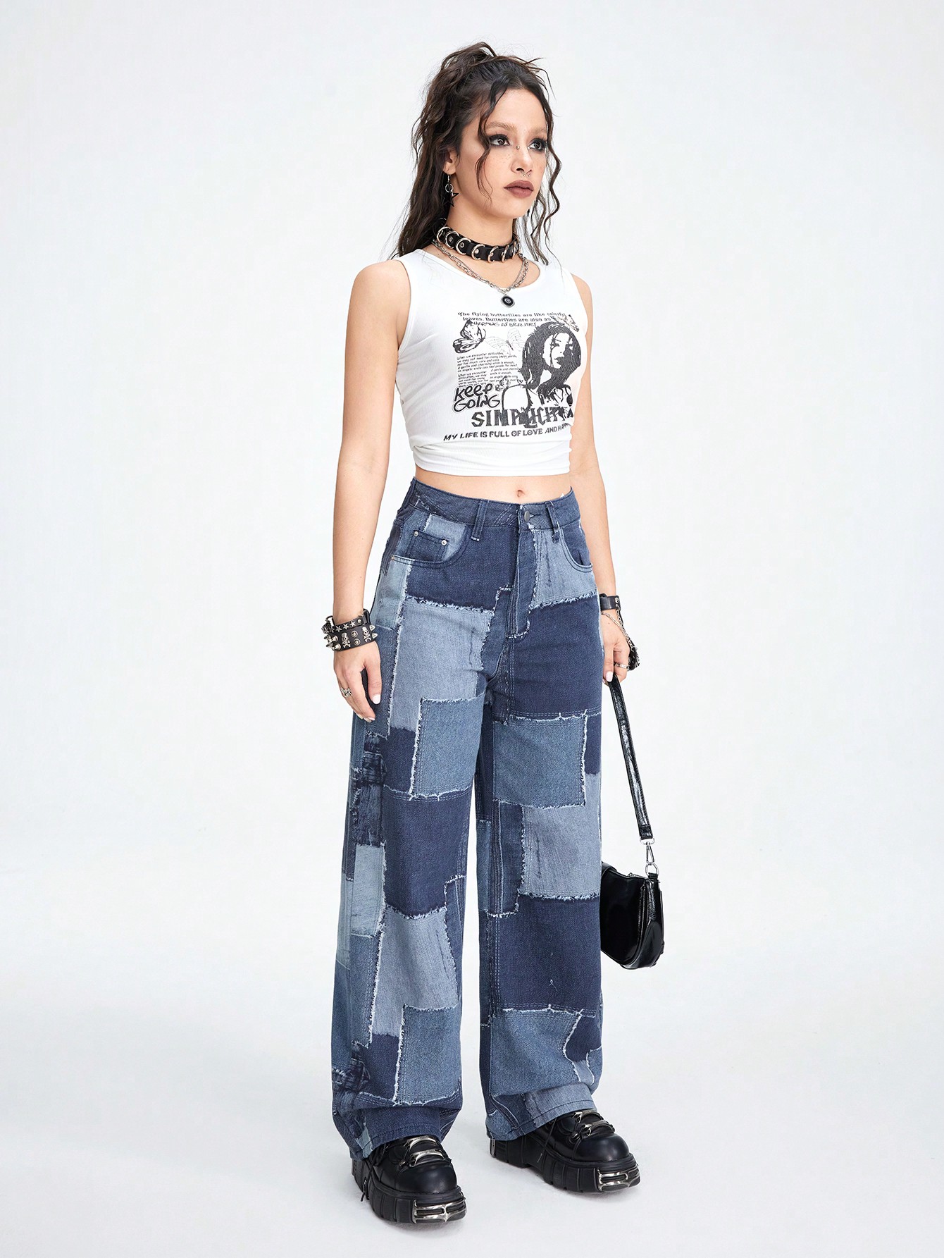 Street Life Women's Straight Leg Jeans With Color Block Patchwork
