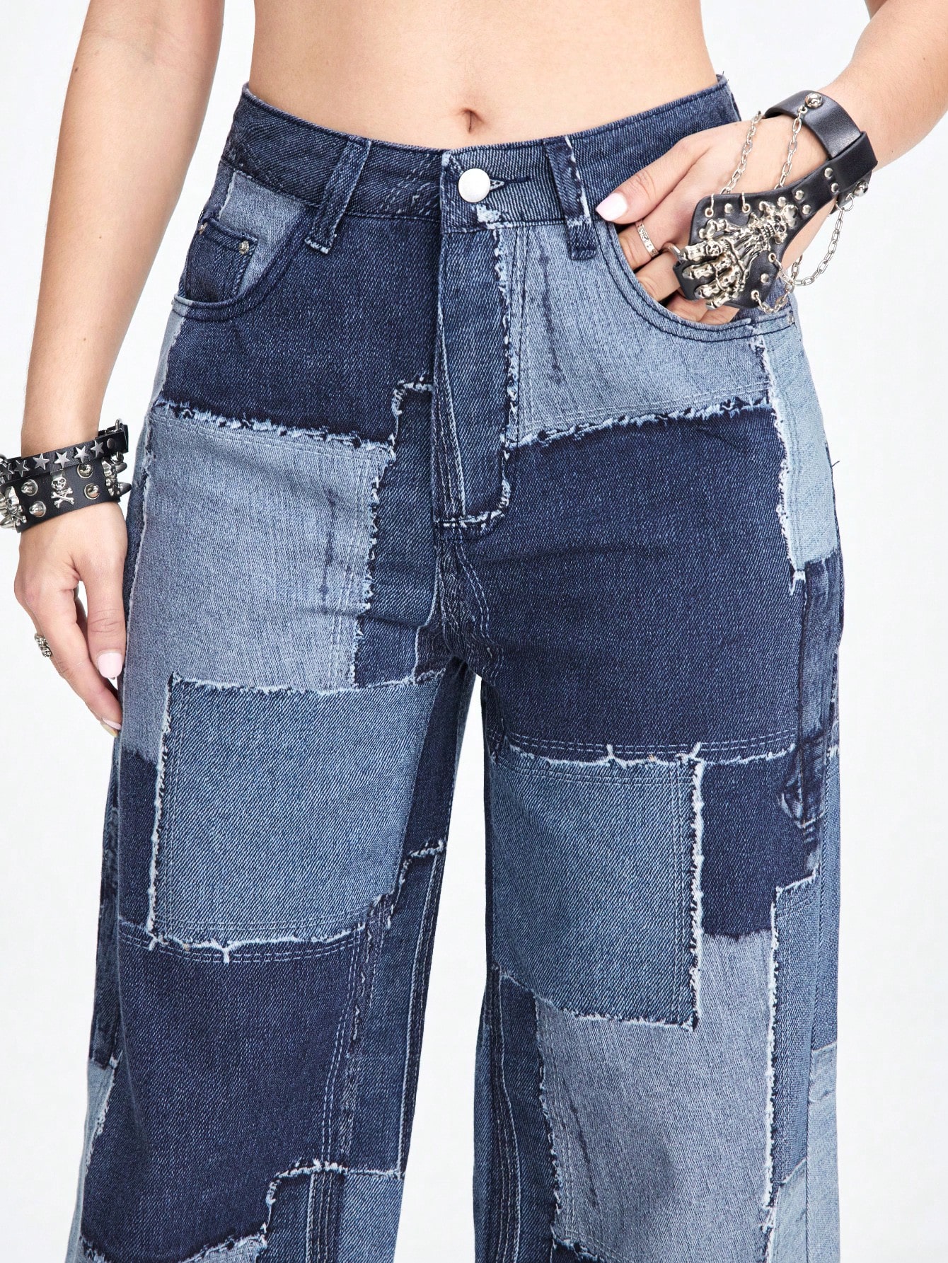 Street Life Women's Straight Leg Jeans With Color Block Patchwork