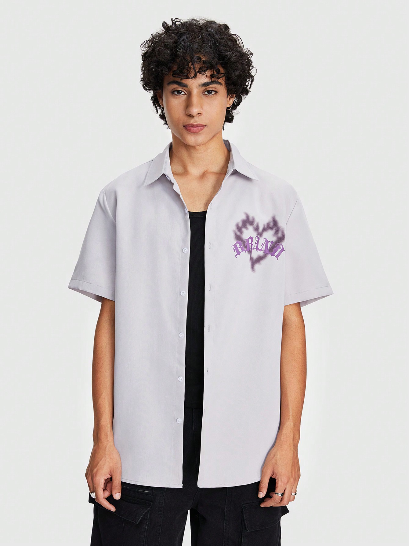Street Life Men Casual Short Sleeve Shirt With Heart And Letter Print For Summer
