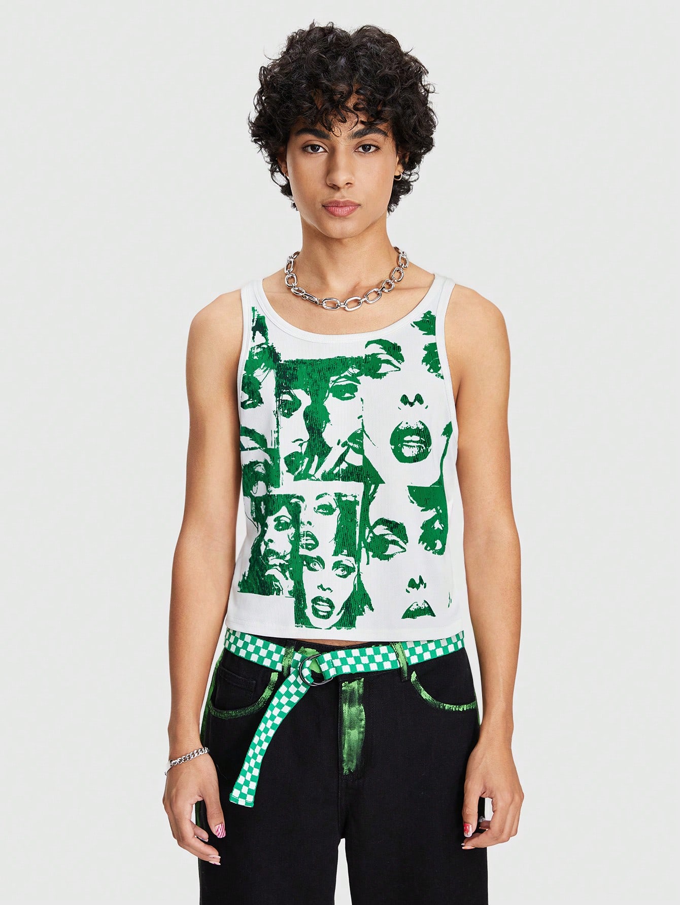 ROMWE Avant Men's Summer Casual Character Printed Round Neck Tank Top