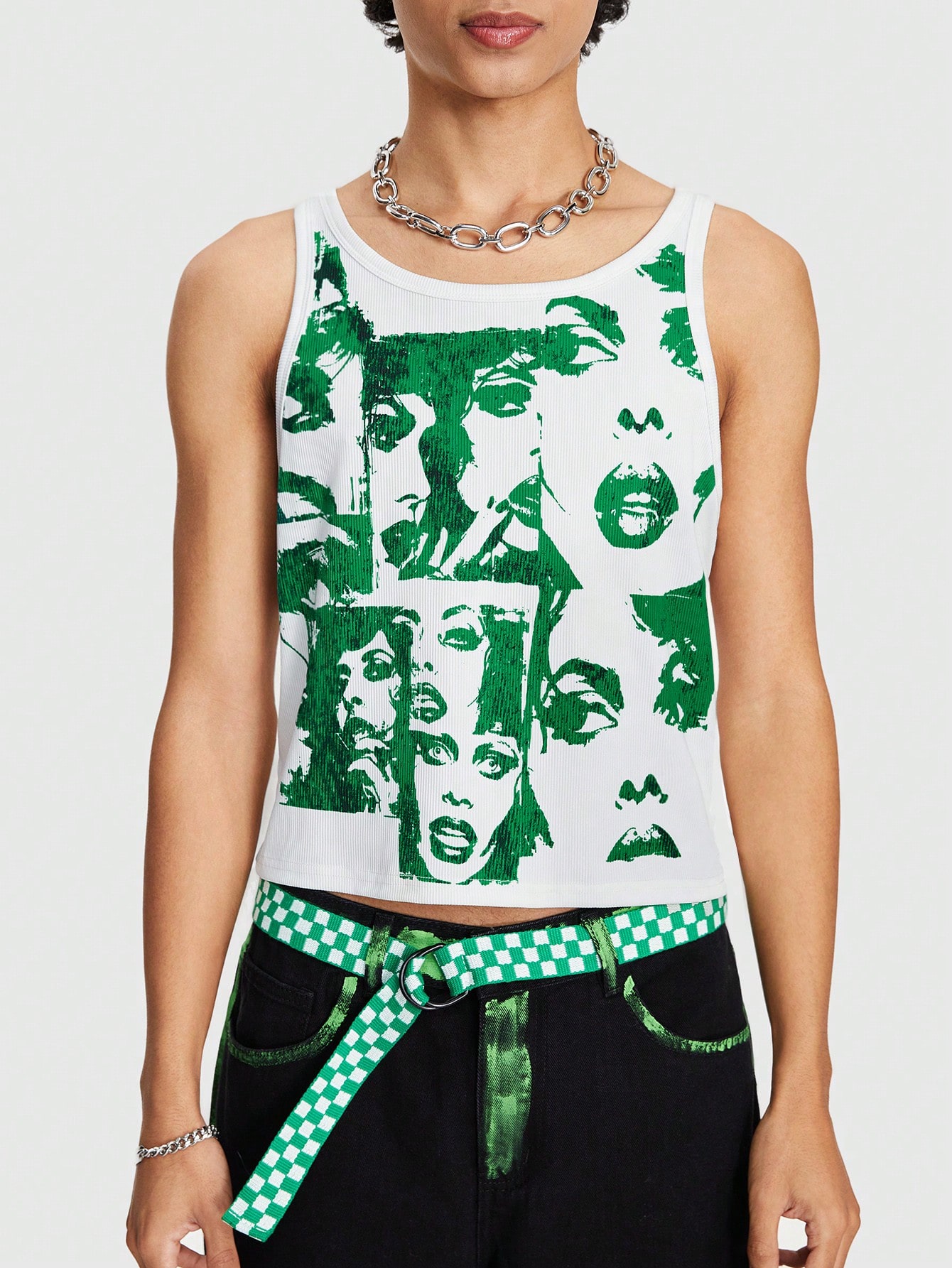 ROMWE Avant Men's Summer Casual Character Printed Round Neck Tank Top