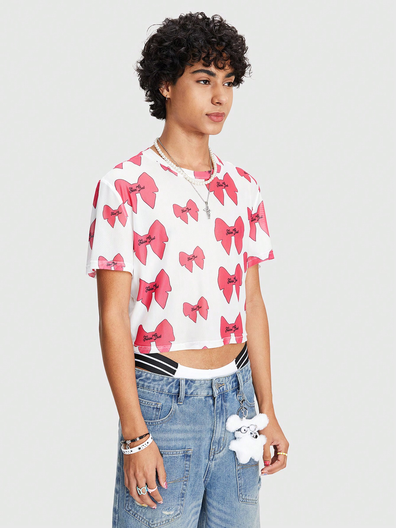 ROMWE Avant Men's Summer Bowtie Print Round-Neck Short Sleeve Casual T-Shirt