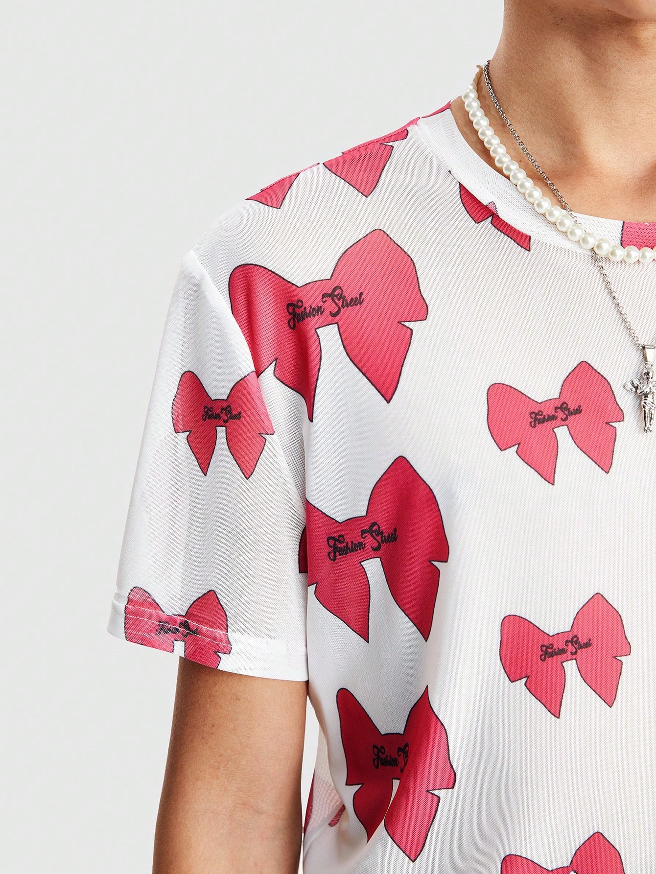 ROMWE Avant Men's Summer Bowtie Print Round-Neck Short Sleeve Casual T-Shirt