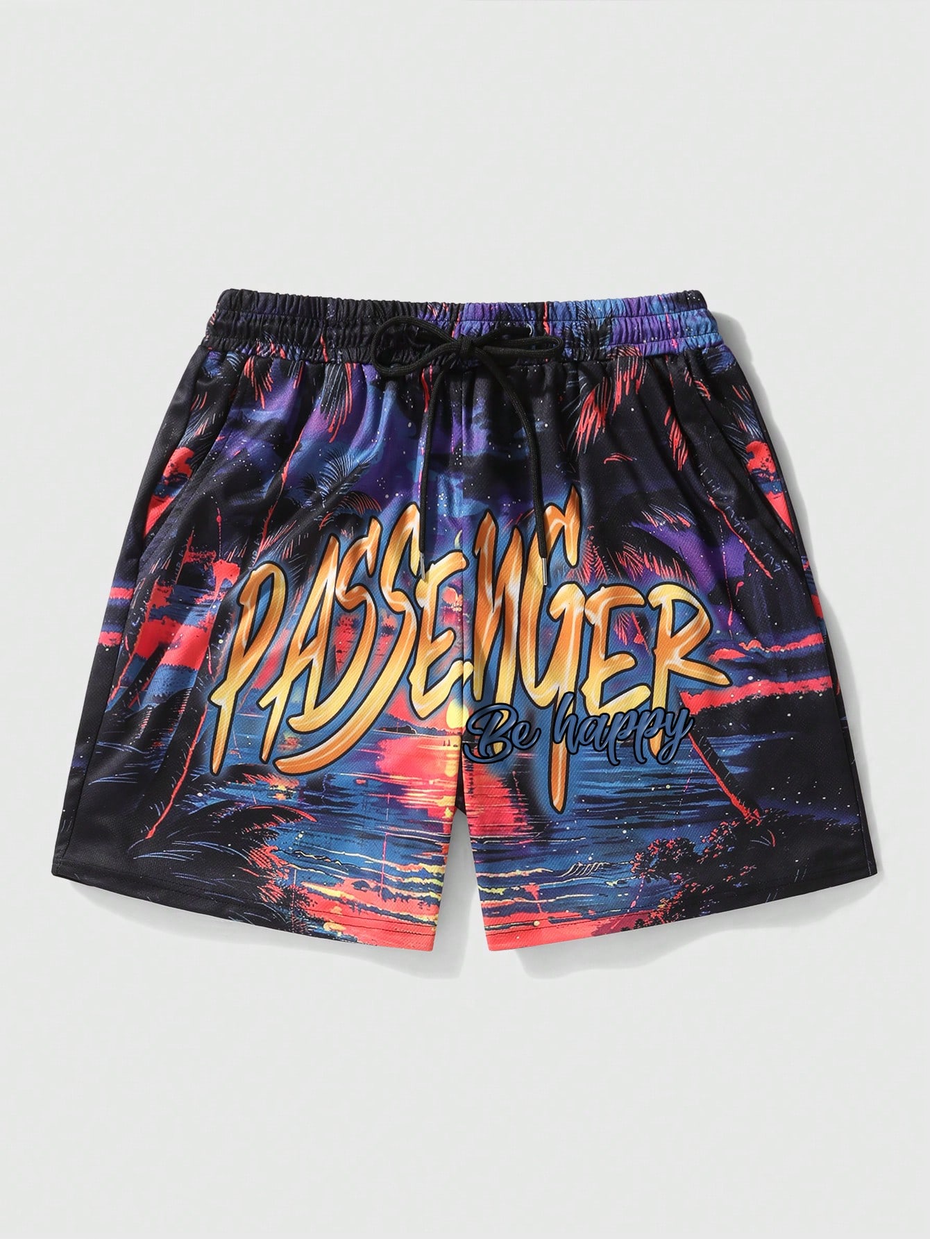 Street Life Men's Summer Beach Scenery Letter Print Shorts
