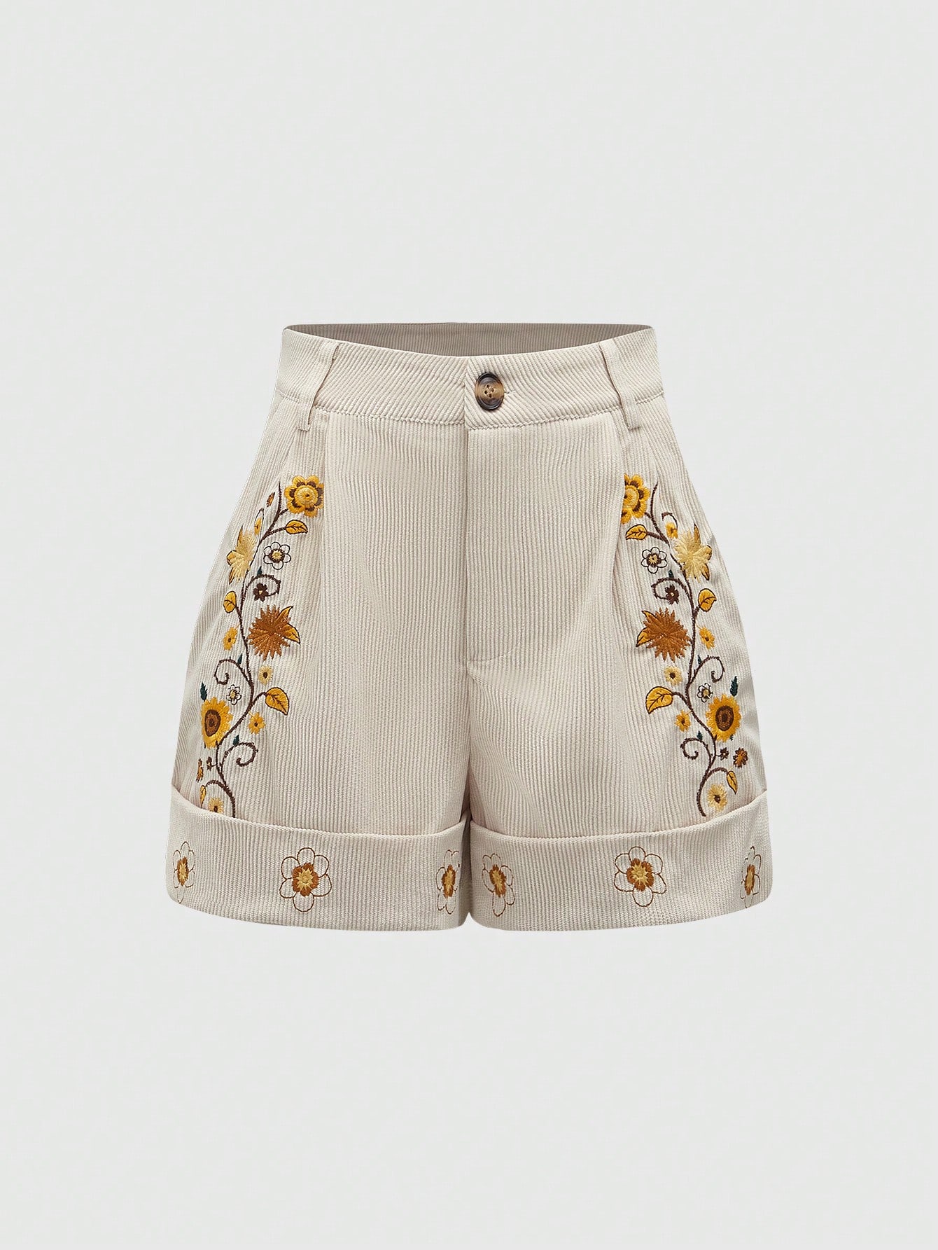 Hippie Plus Floral Embroidery Roll Hem Shorts, For Winter