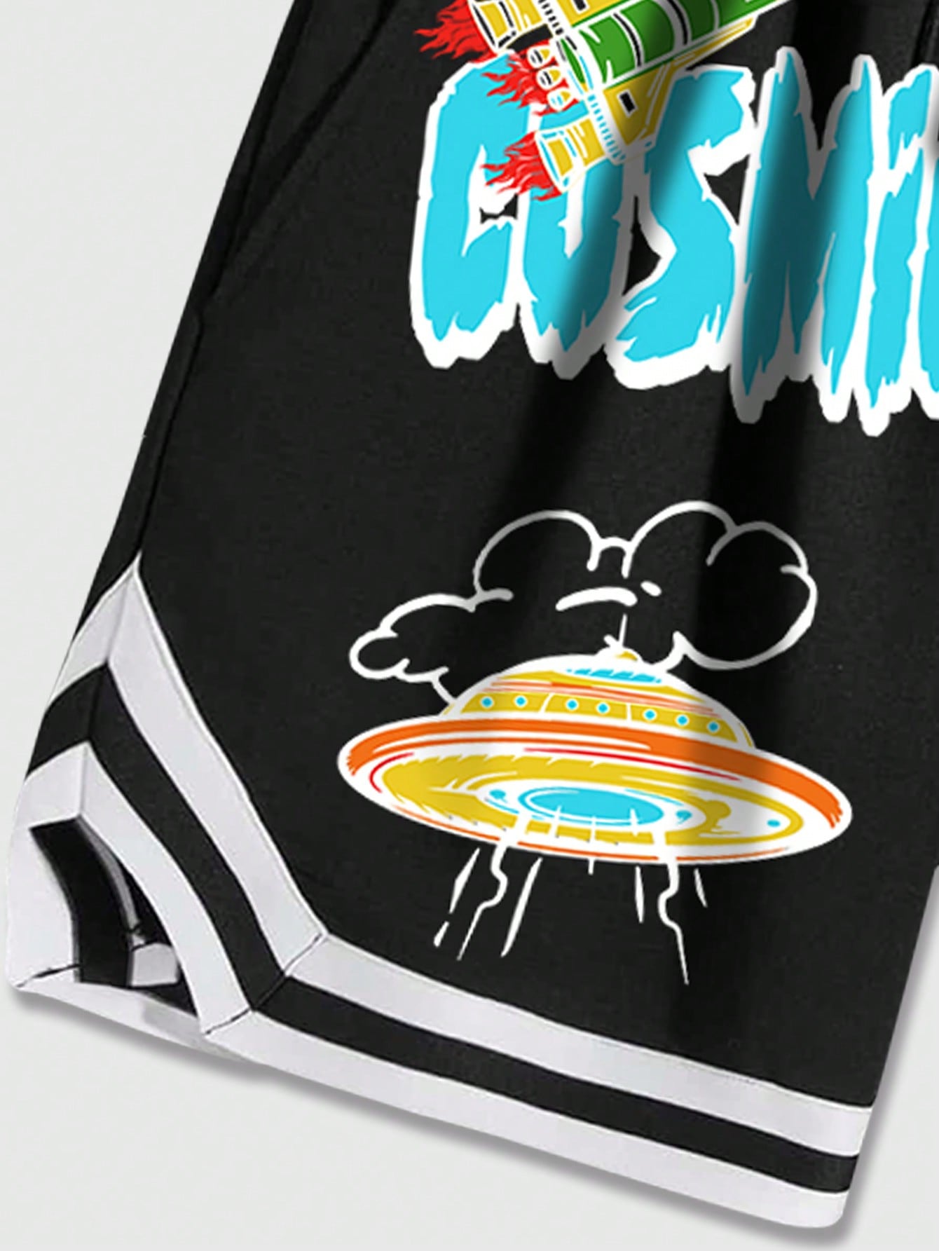 Street Life Men's Slogan Alien Printed Crew Neck Short Sleeve Casual T-Shirt And Drawstring Waist Shorts Set, Suitable For Daily Wear In Spring And Summer, School