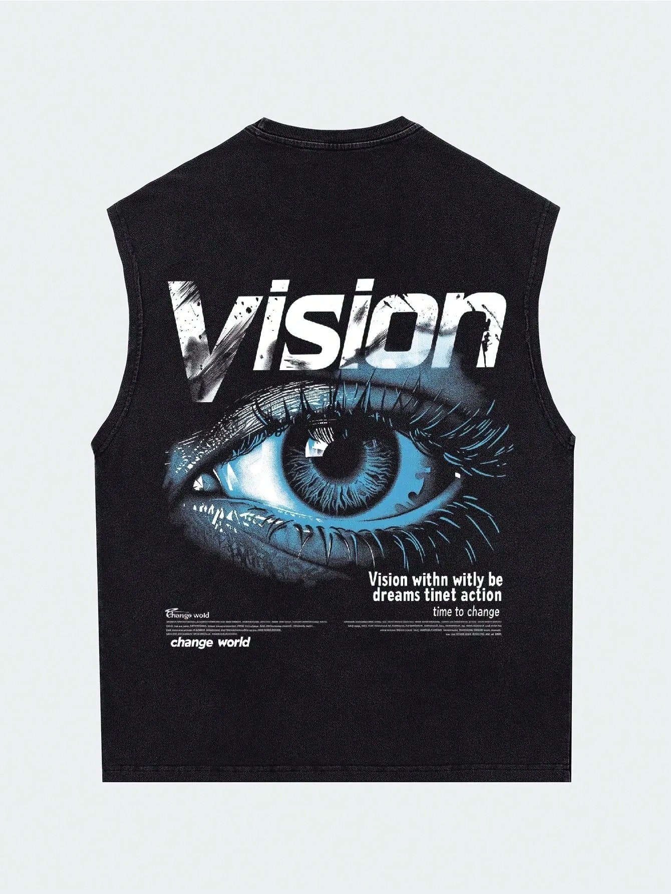 Street Life Men's Vintage Washed Eye Print Tank Top, Summer High Street Style, School