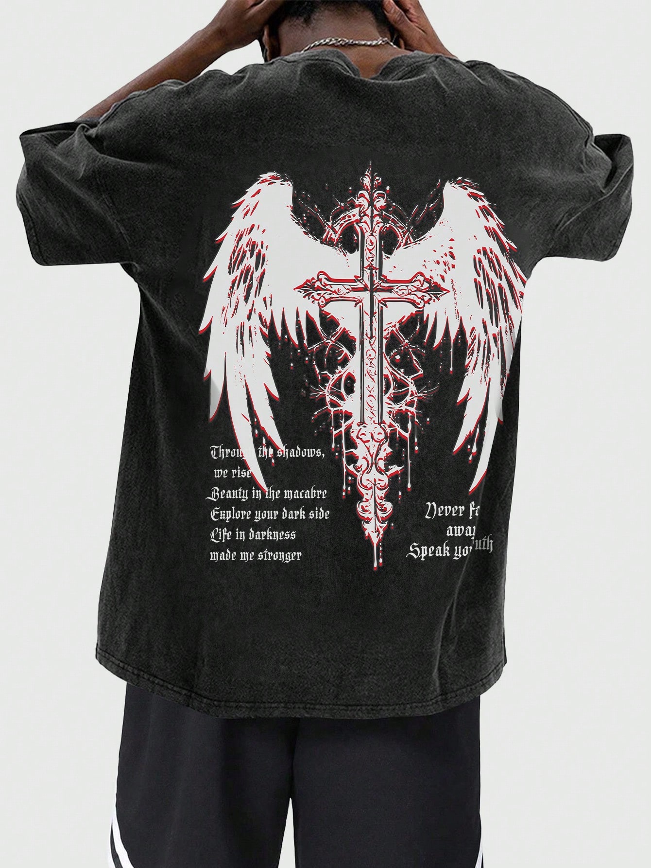 Grunge Punk Men High Street Vintage Distressed Snow-Washed Round Neck T-Shirt, Perfect For Casual Daily Wear In Spring And Summer, School