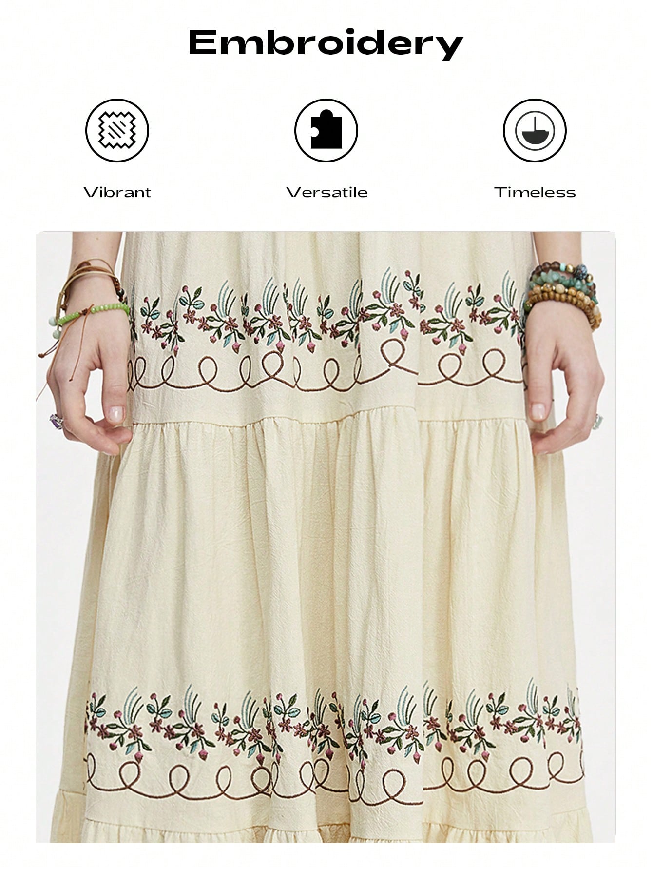 Fairycore Women's Washed Linen Embroidery Long Cottagecore Dress
