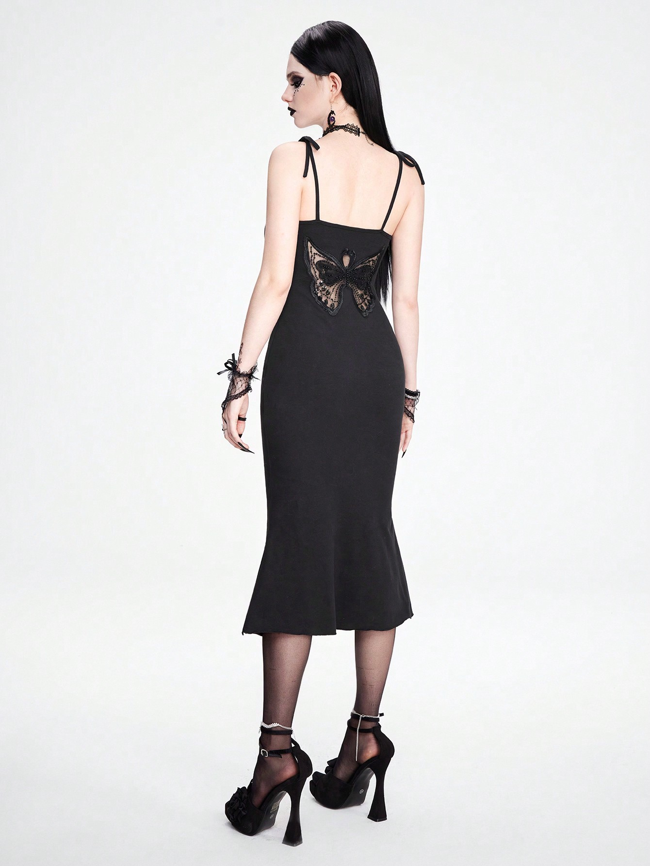 Fairycore Gothic Butterfly Mesh Insert Tight Cami Dress For Women, Summer