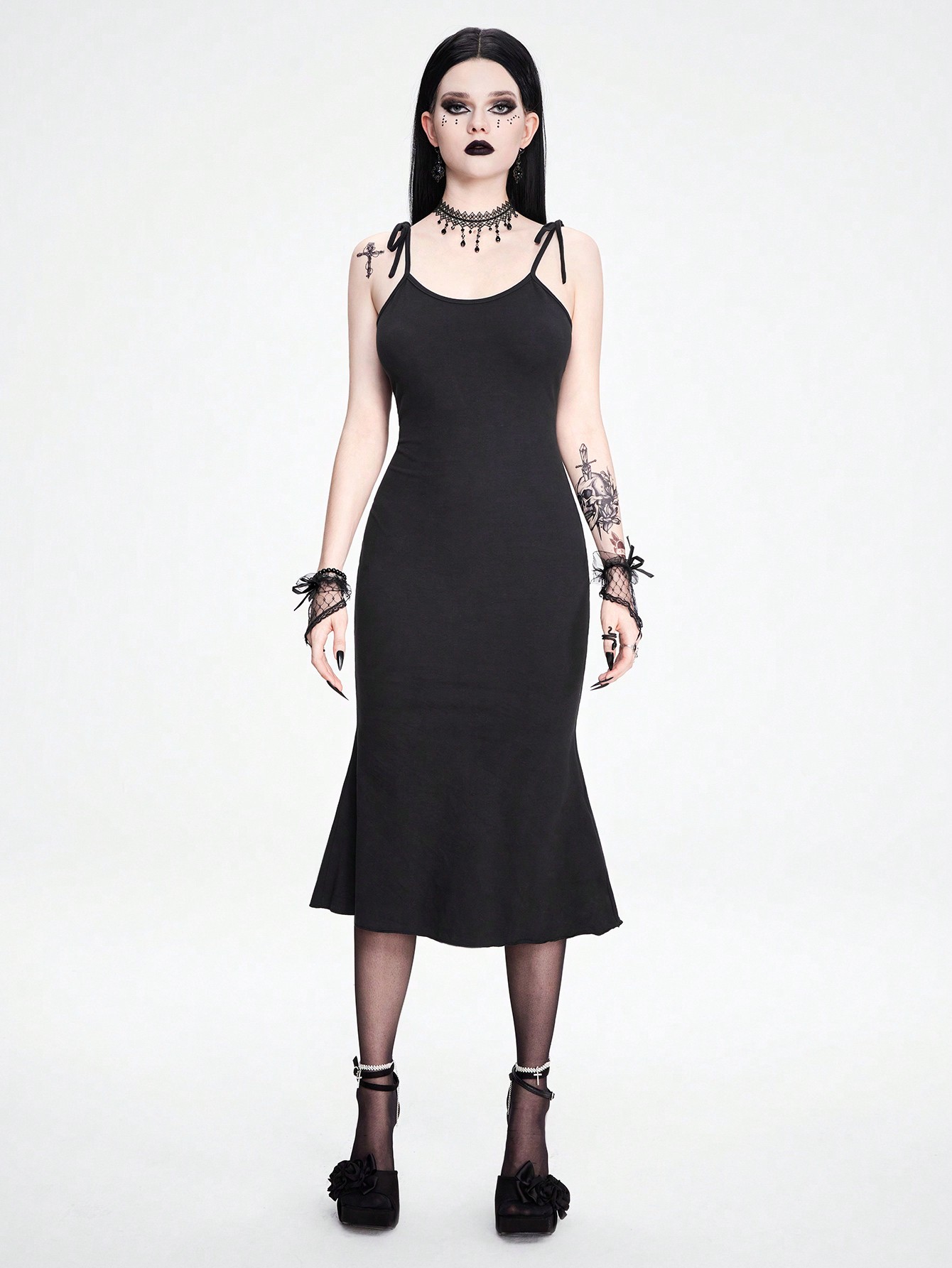 Fairycore Gothic Butterfly Mesh Insert Tight Cami Dress For Women, Summer