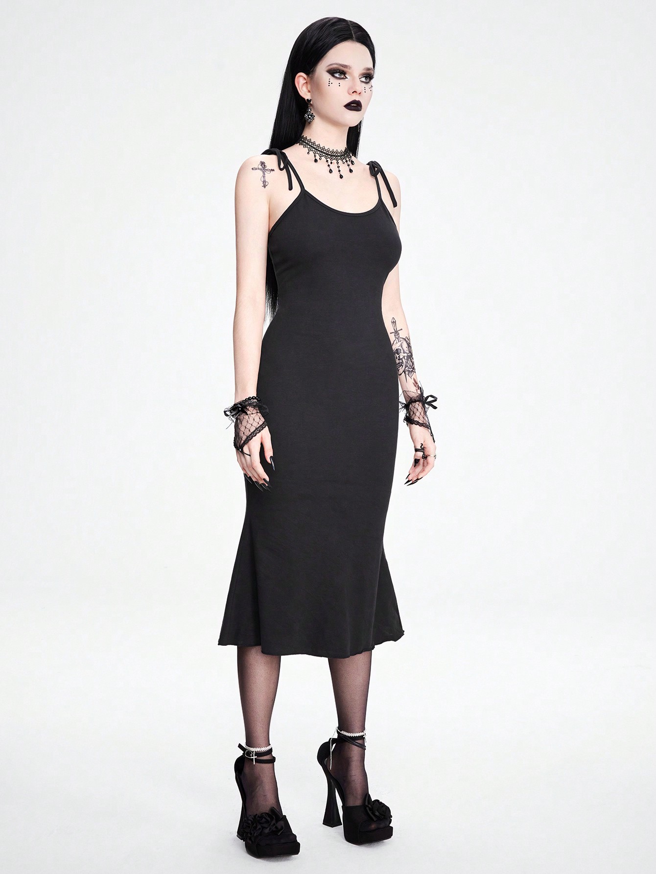 Fairycore Gothic Butterfly Mesh Insert Tight Cami Dress For Women, Summer