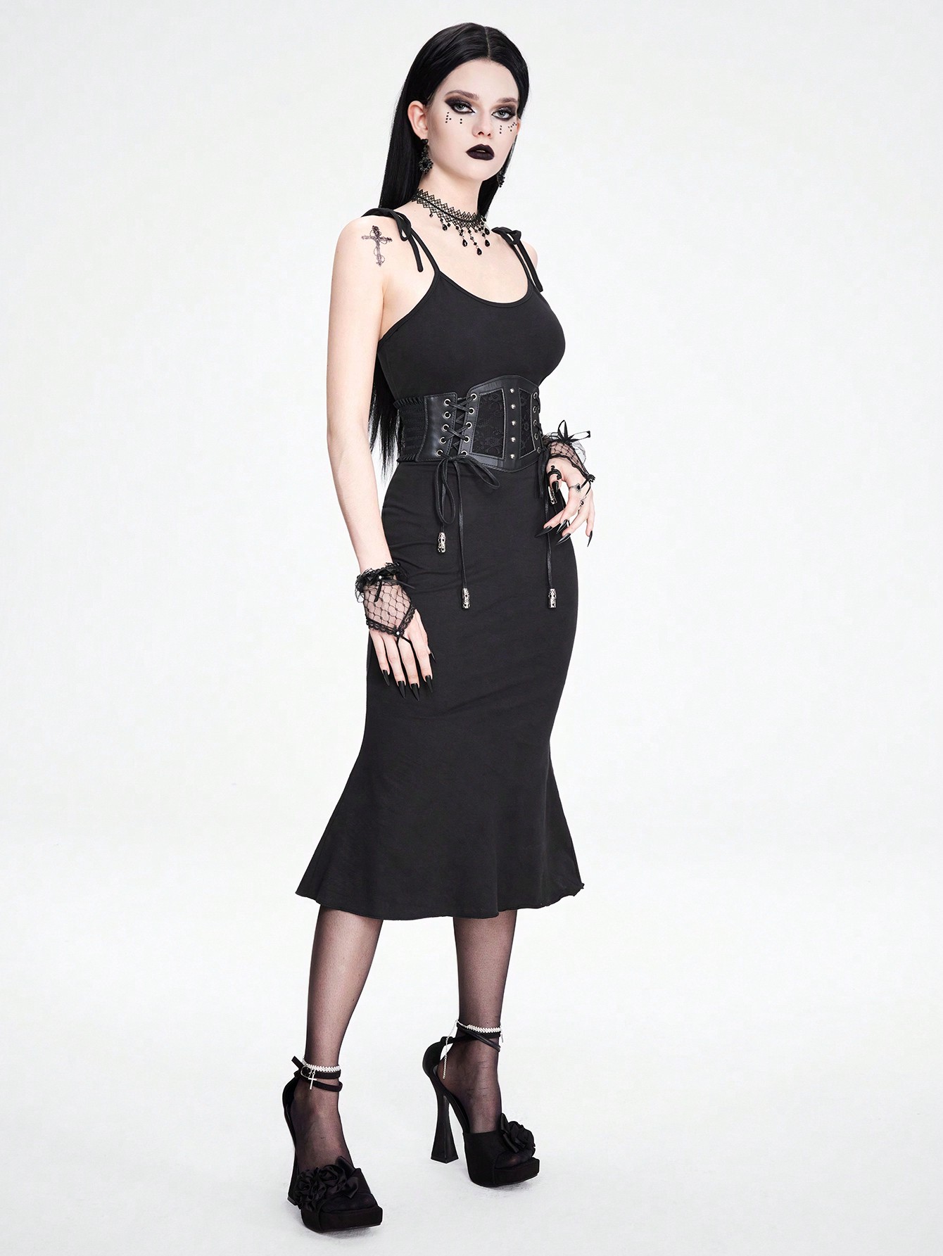 Fairycore Gothic Butterfly Mesh Insert Tight Cami Dress For Women, Summer