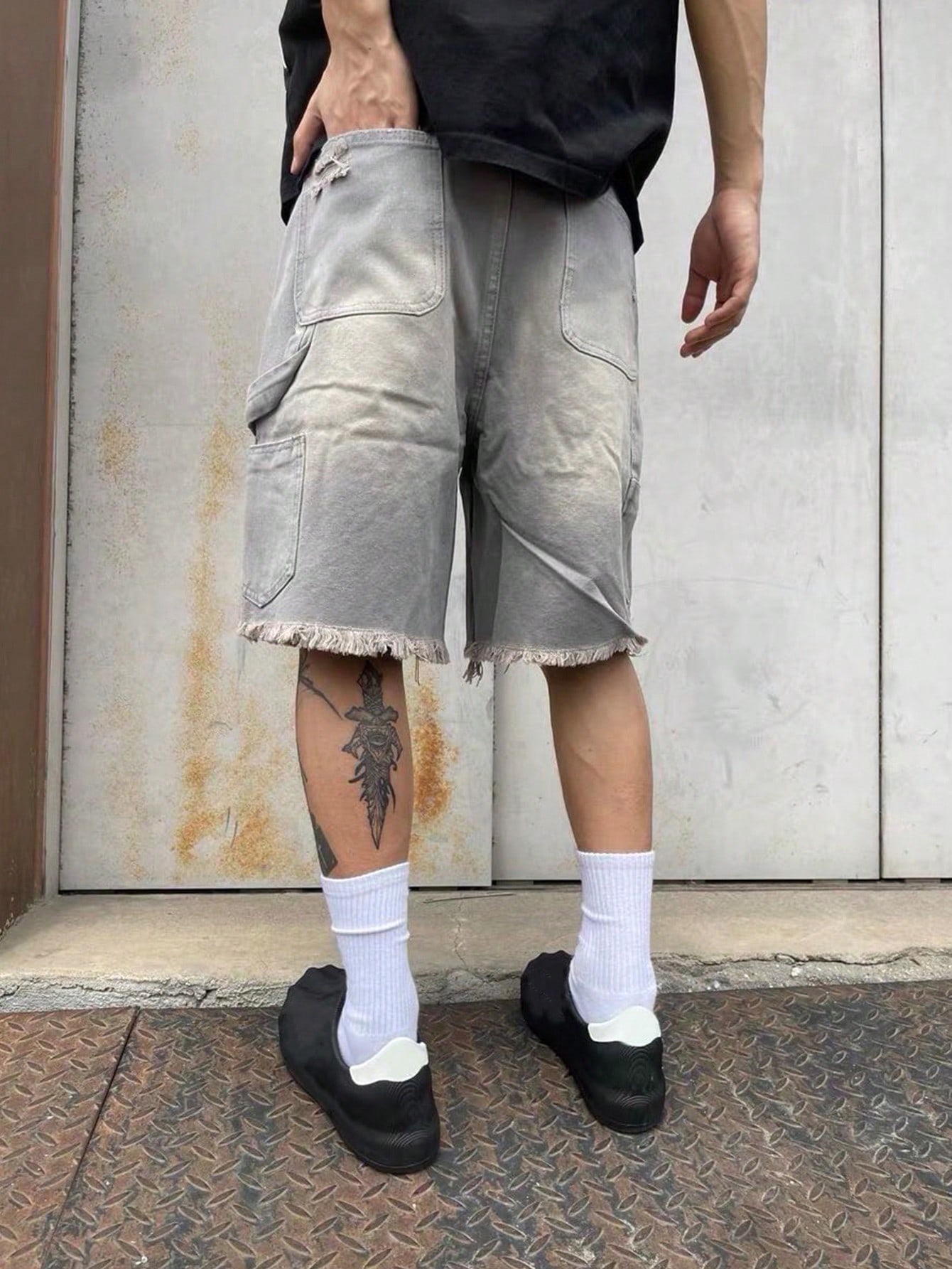 Street Life Men's Loose Fit Frayed Hem Bermuda Denim Shorts, Suitable For Daily Wear In Spring And Summer
