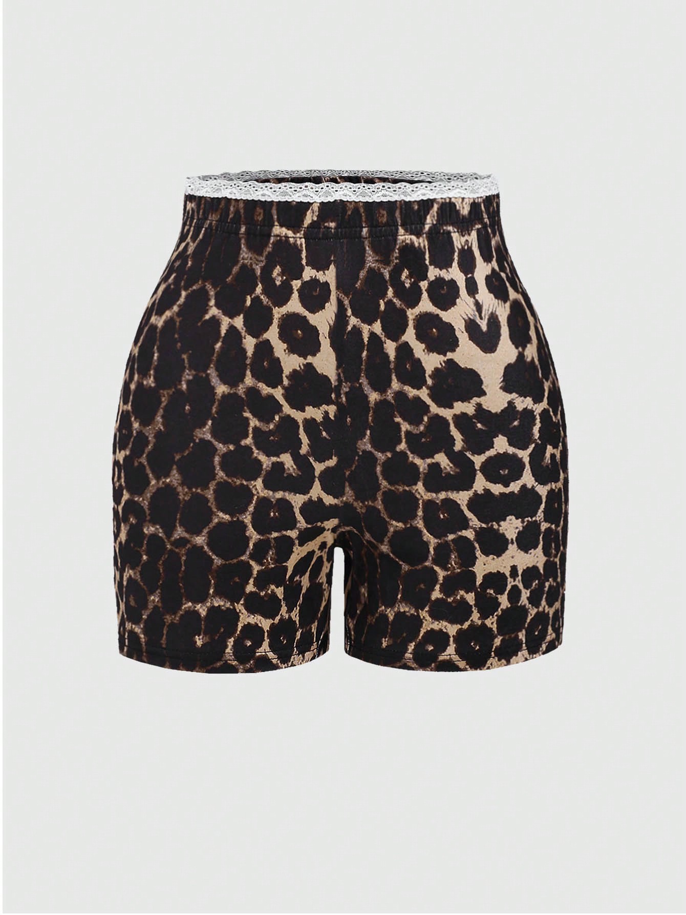 Fairycore Sexy Leopard Print Contrast Lace Tight Elastic Shorts