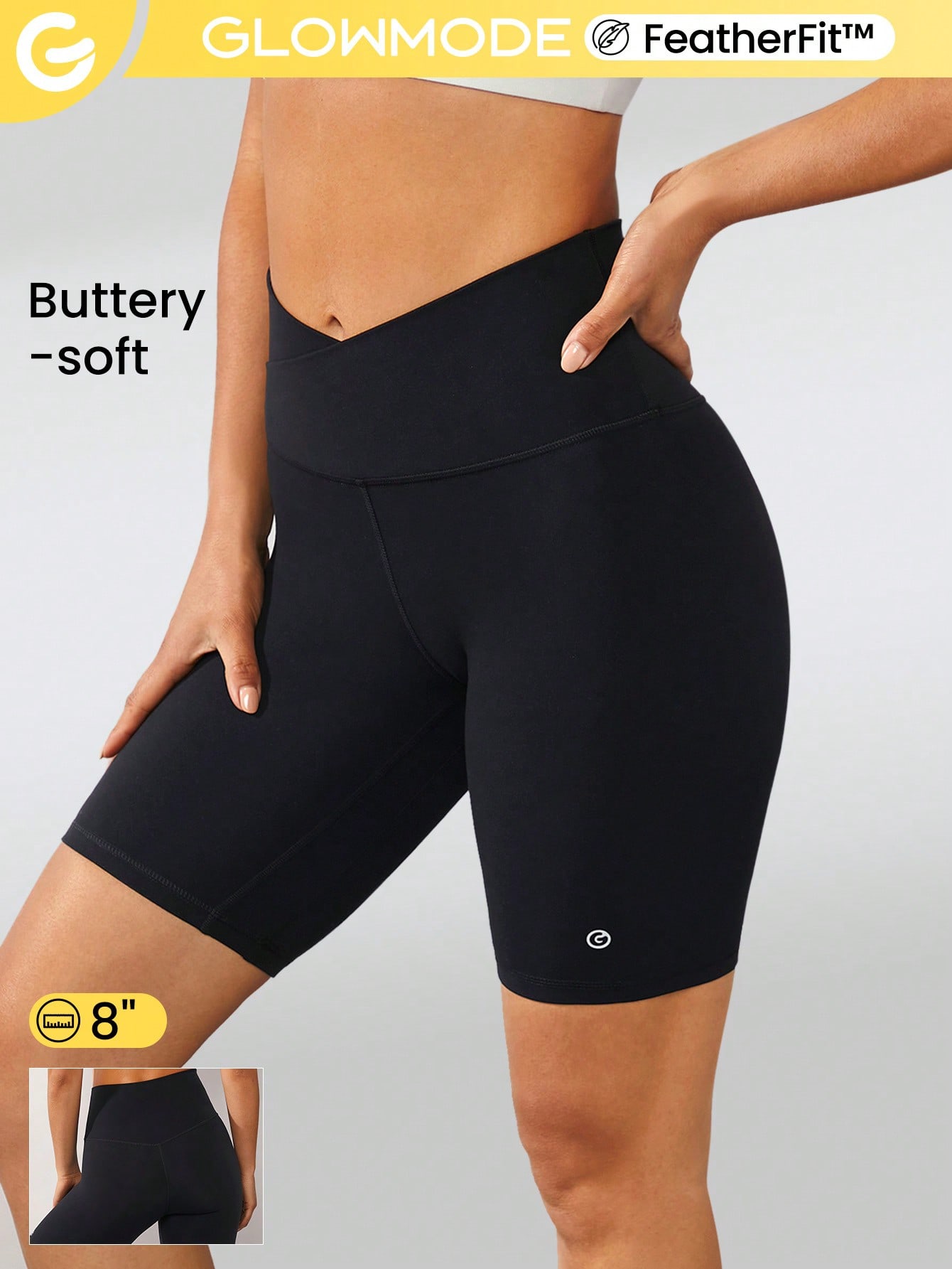 8" FeatherFit™ Crossover Biker Shorts Cycling Running Gym Workout Summer