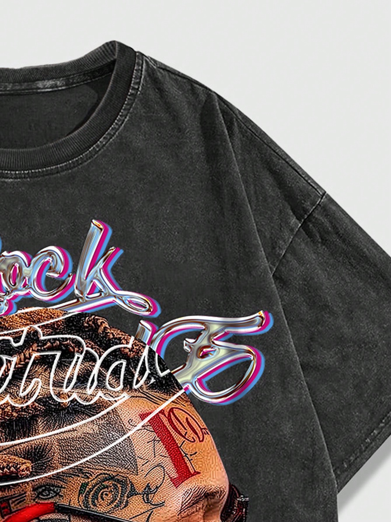 Street Life Men's Hip-Hop Printed Washed Distressed T-Shirt With Splatter Summer High Street Vintage Style, School