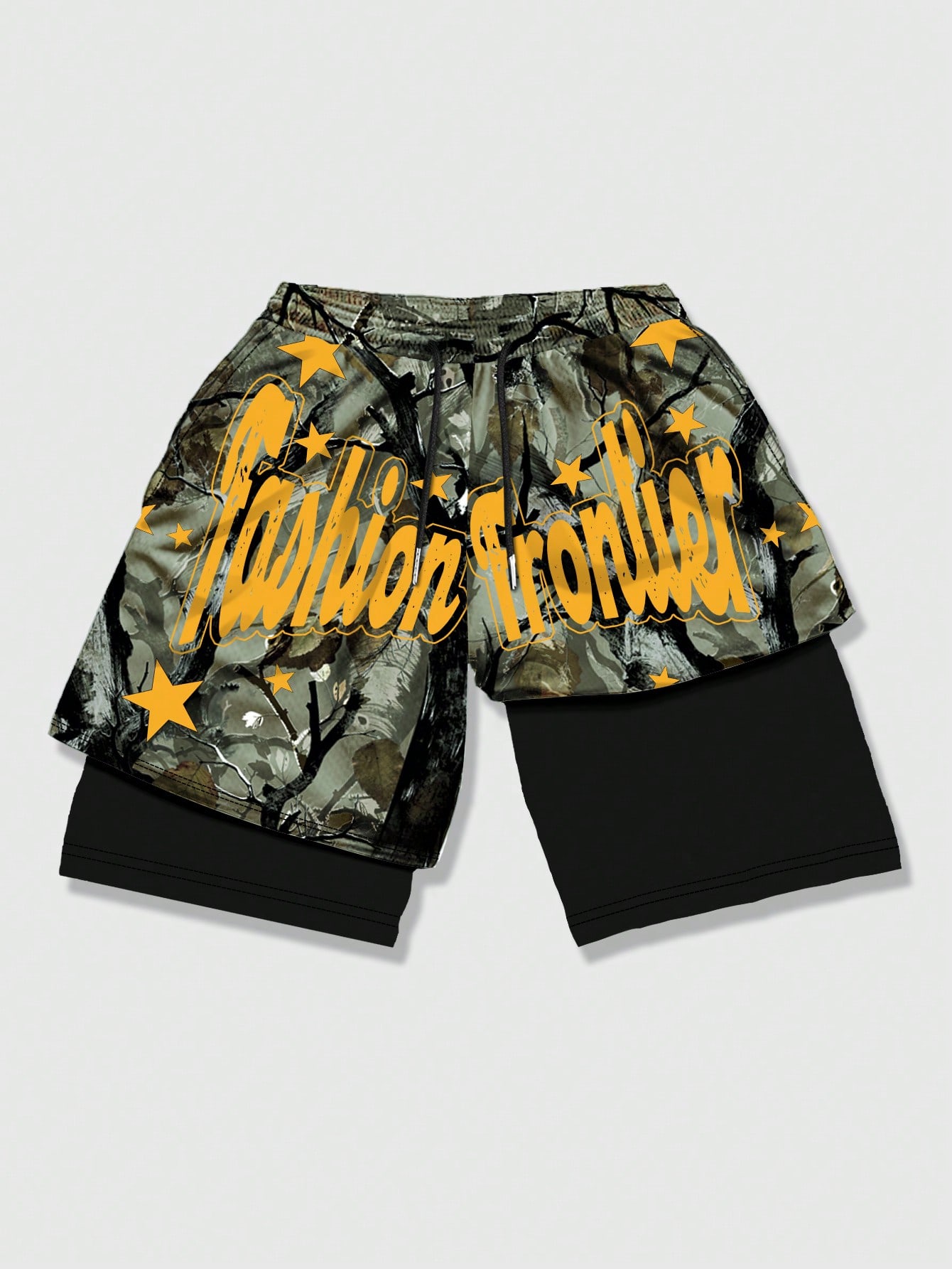 Street Life Men's Tree Branch Camouflage Printed 2-In-1 Breathable Basketball Shorts, Spring And Summer
