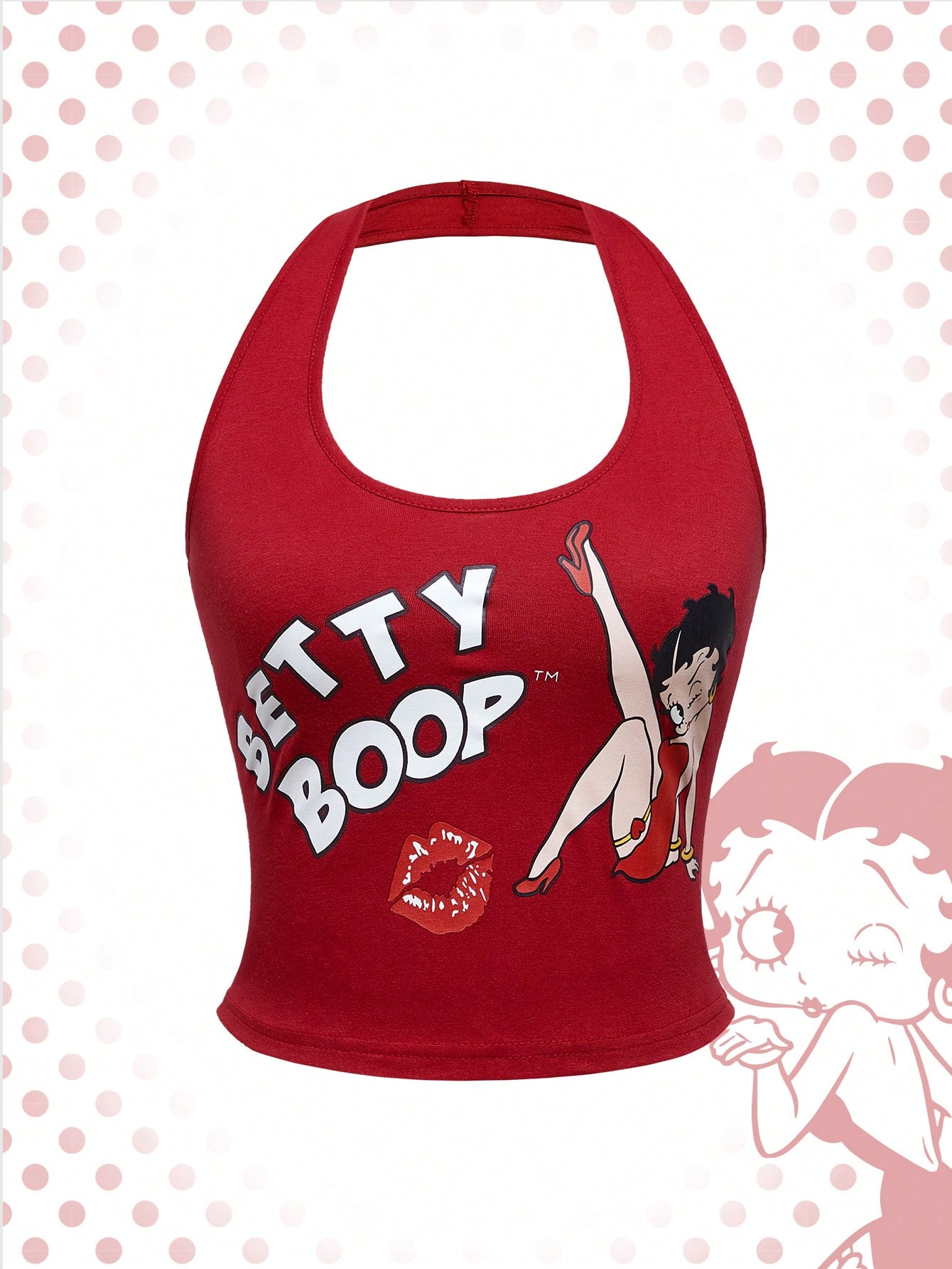 Betty Boop | ROMWE Cartoon Characters And Letters Print Fitted Cropped Halter Top For Summer, School