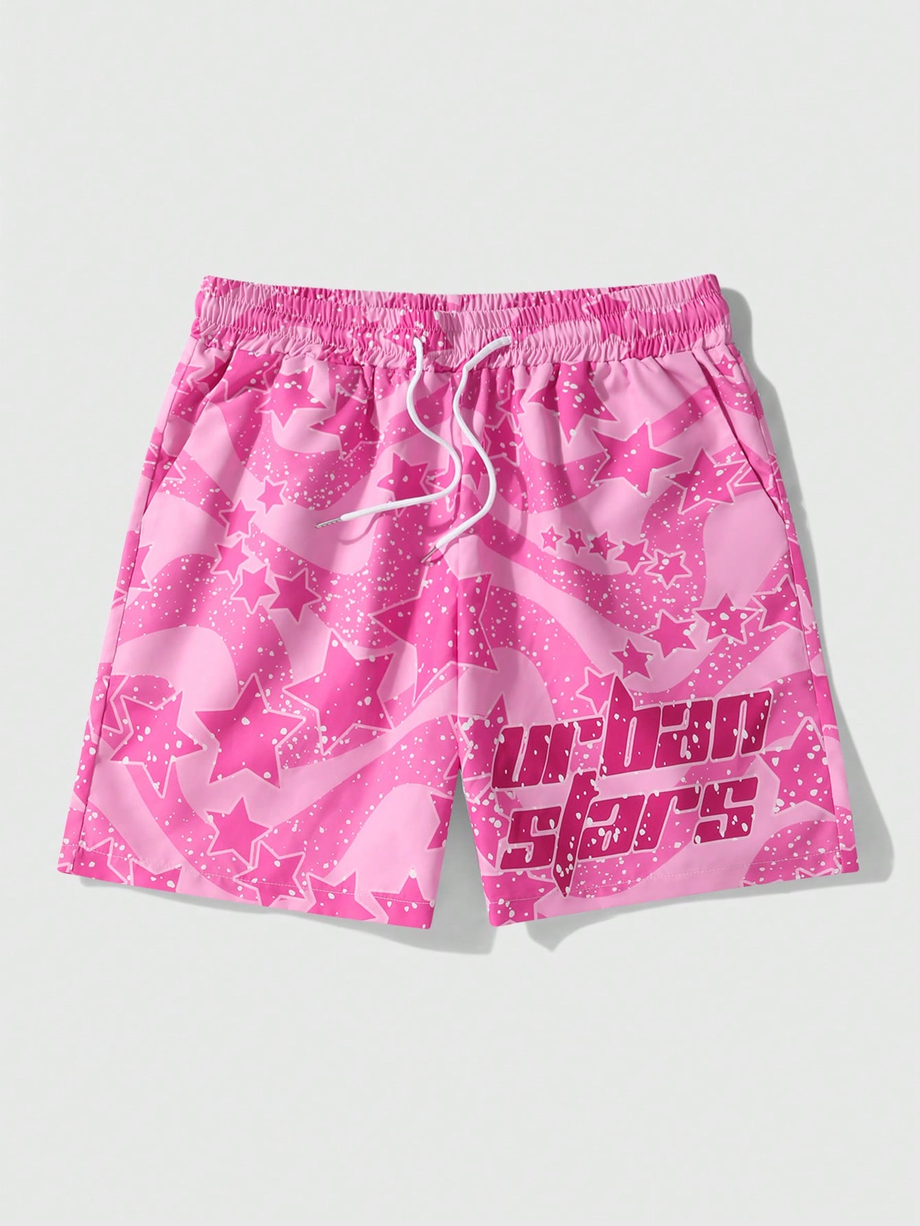 Street Life Men's Star & Slogan Printed Woven Shorts, Suitable For Everyday Spring And Summer