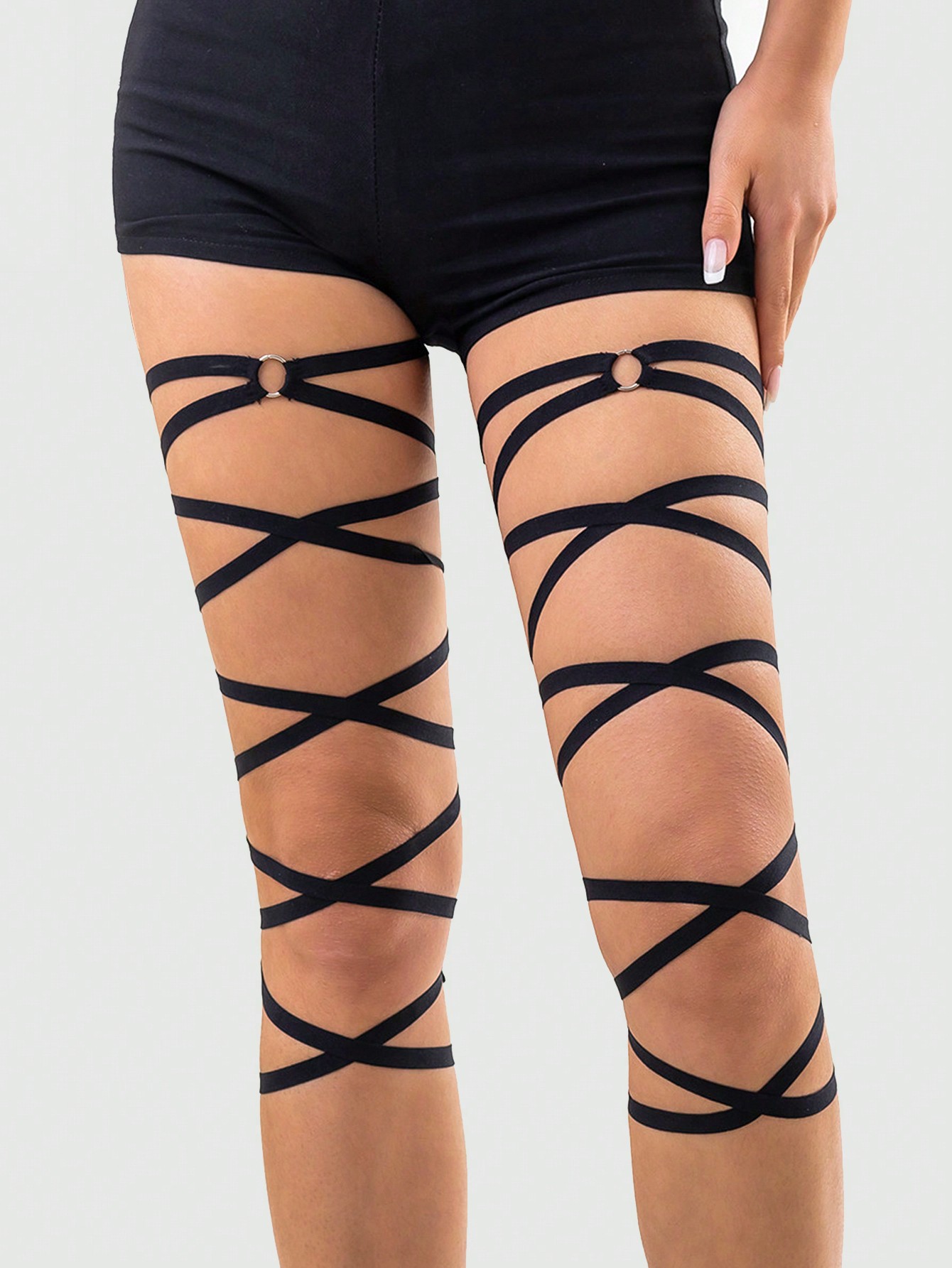Goth 1pc Black Elastic Strap Leg Chain
