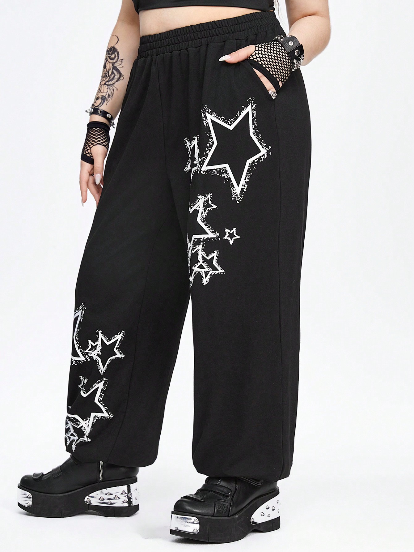 Grunge Punk Grunge Punk Star Print Plus Size Sweatpants