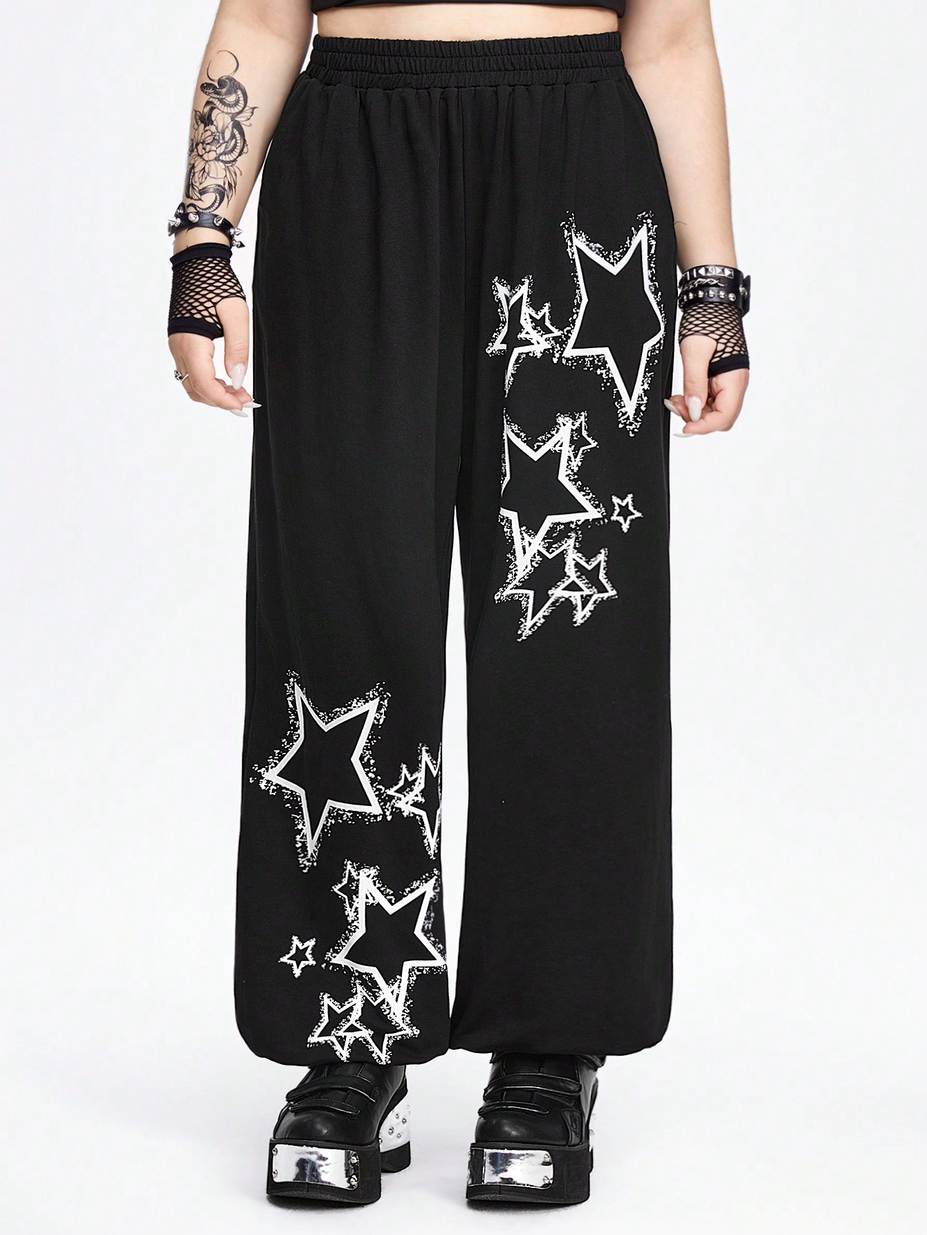 Grunge Punk Grunge Punk Star Print Plus Size Sweatpants
