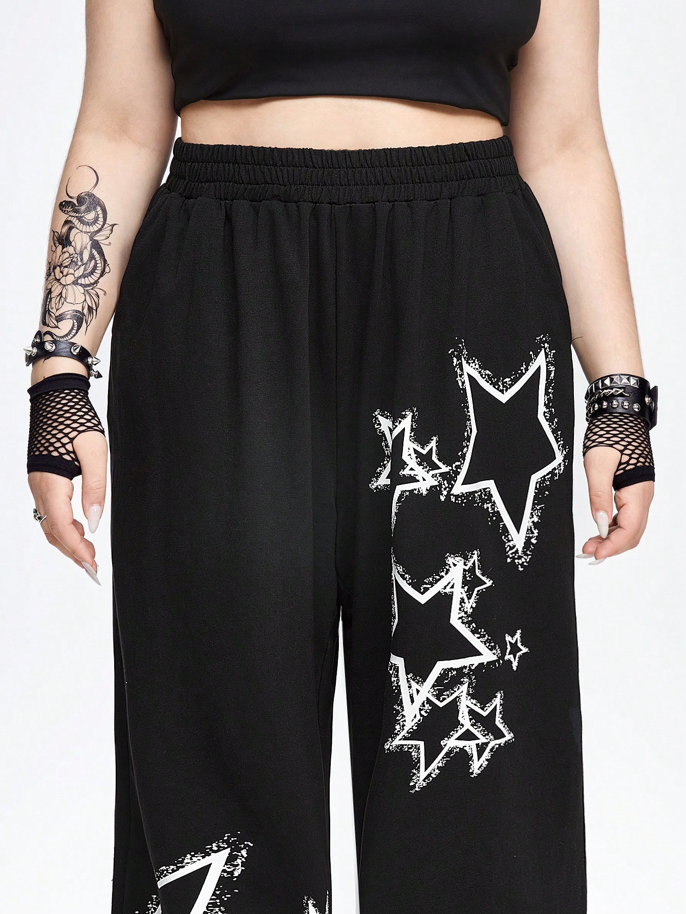 Grunge Punk Grunge Punk Star Print Plus Size Sweatpants