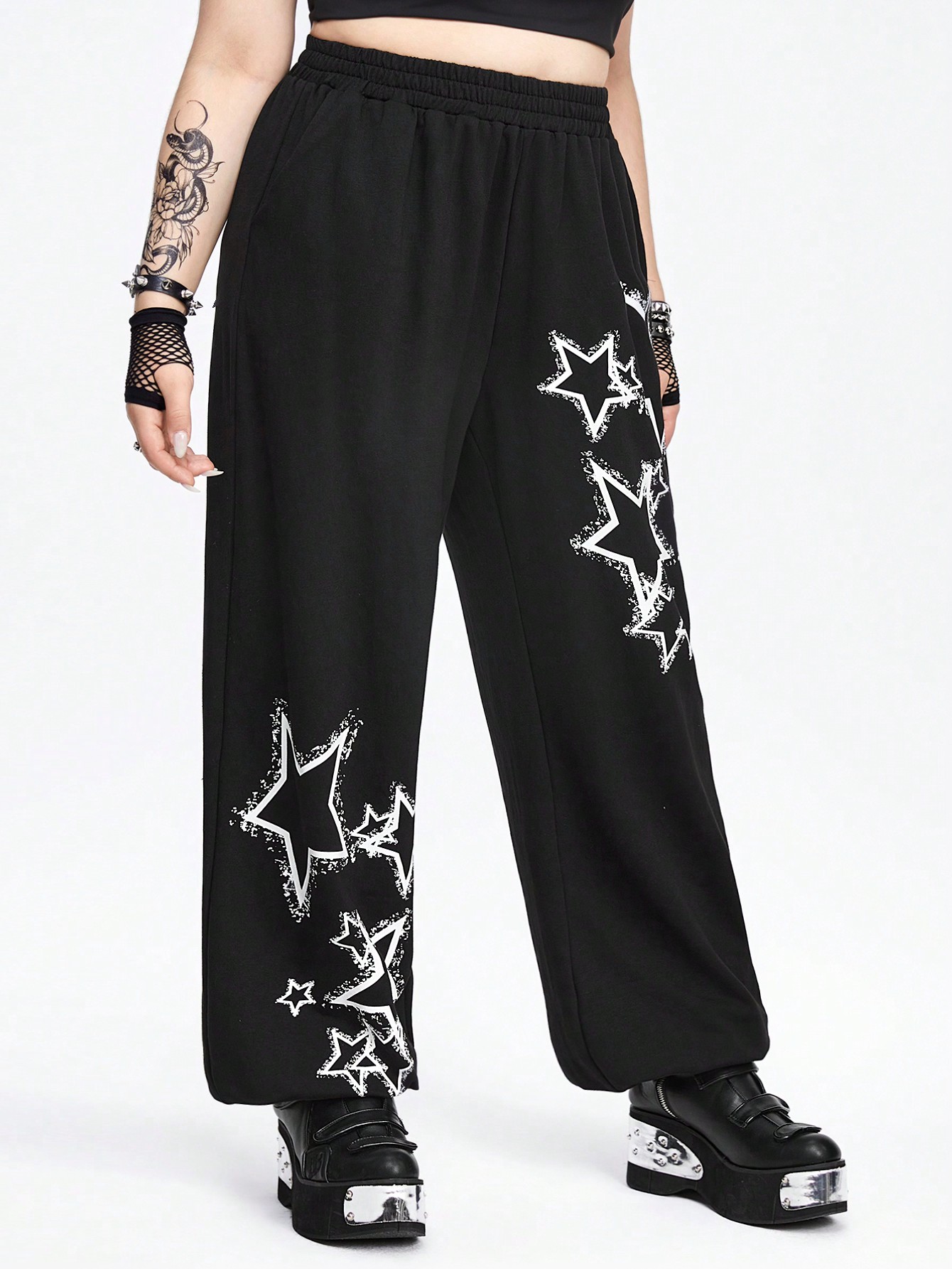 Grunge Punk Grunge Punk Star Print Plus Size Sweatpants