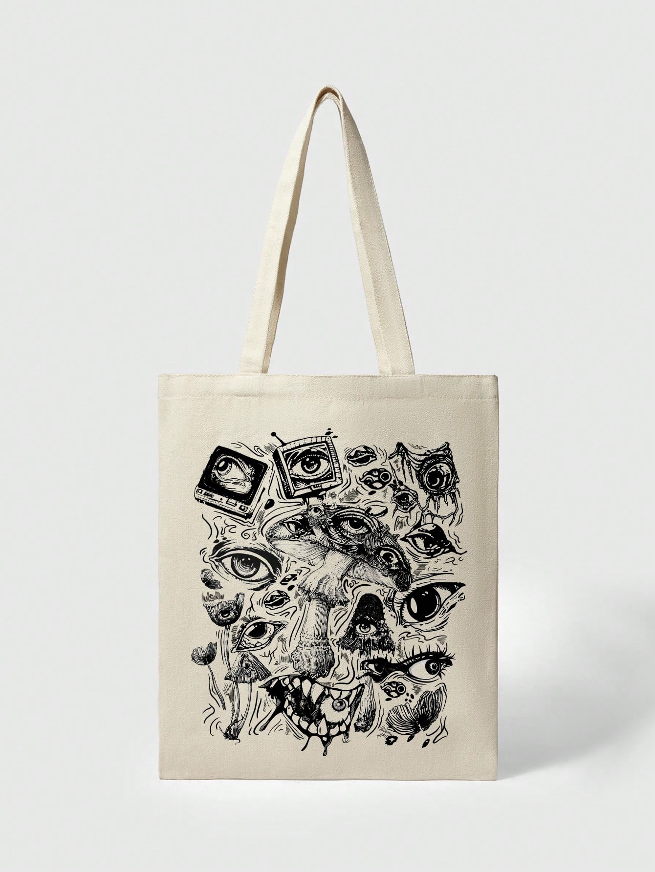 Grunge Punk Mushroom Butterfly Design Women's Large Capacity Tote Handbag