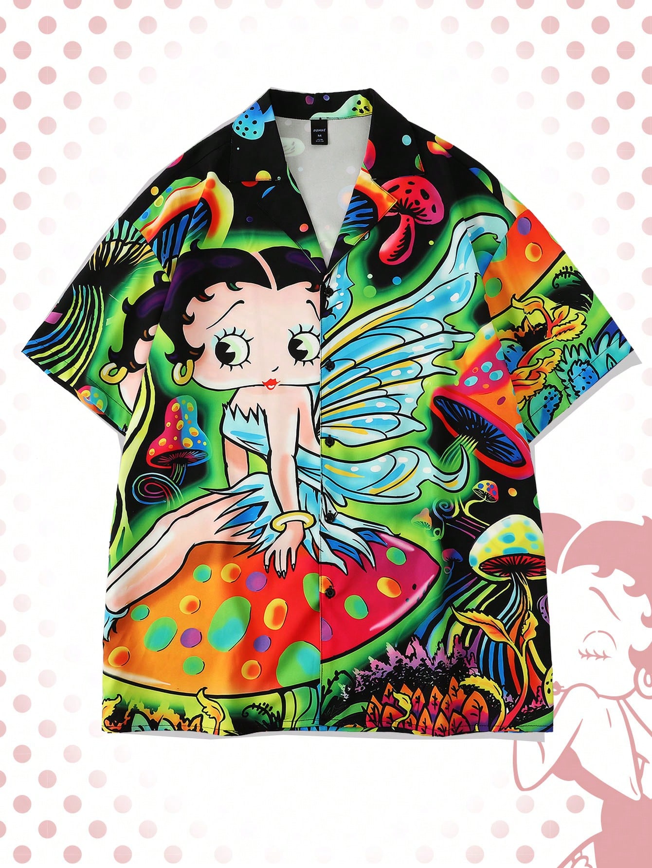 Betty Boop | ROMWE Men's Cartoon Figure Graphic Lapel Collar Holiday Hawaiian Shirt For Summer, School