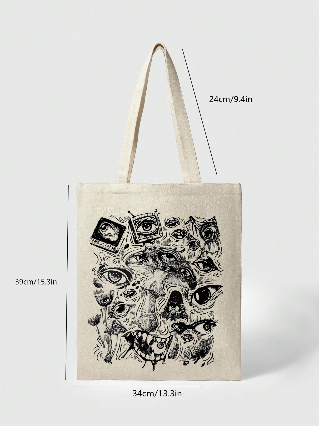 Grunge Punk Mushroom Butterfly Design Women's Large Capacity Tote Handbag