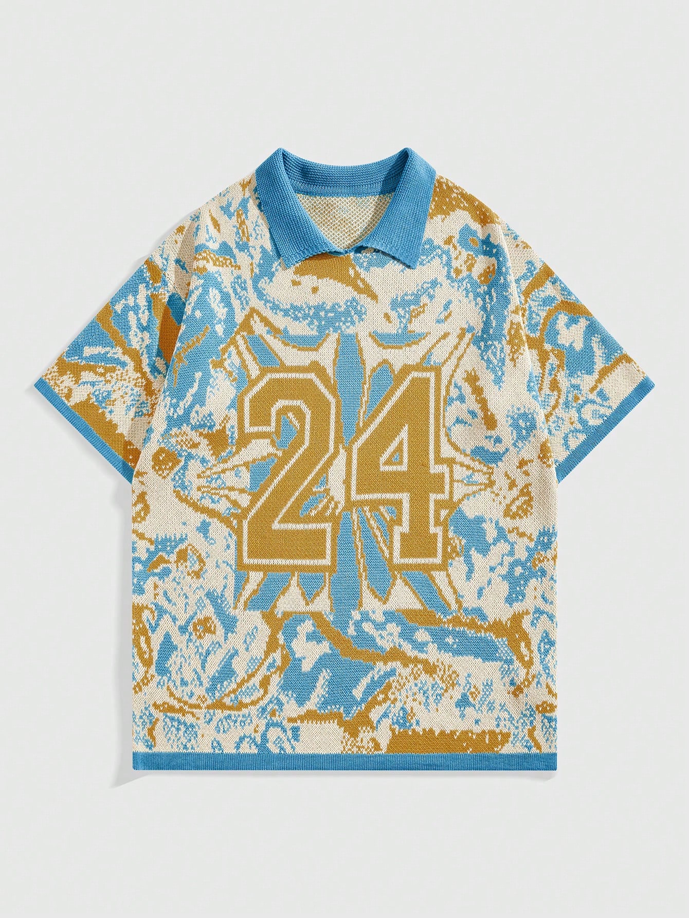 Prep Men's Number Pattern Collar Pullover Short Sleeve Knit Top, Suitable For Daily Wear In Spring And Summer, School