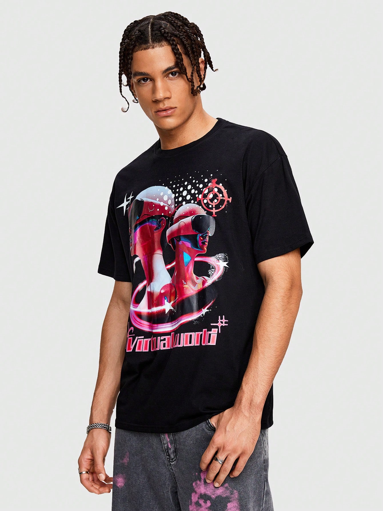 Street Life Men Augmented Reality Print Short Sleeve T-Shirt, Suitable For Daily Wear, Spring And Summer
