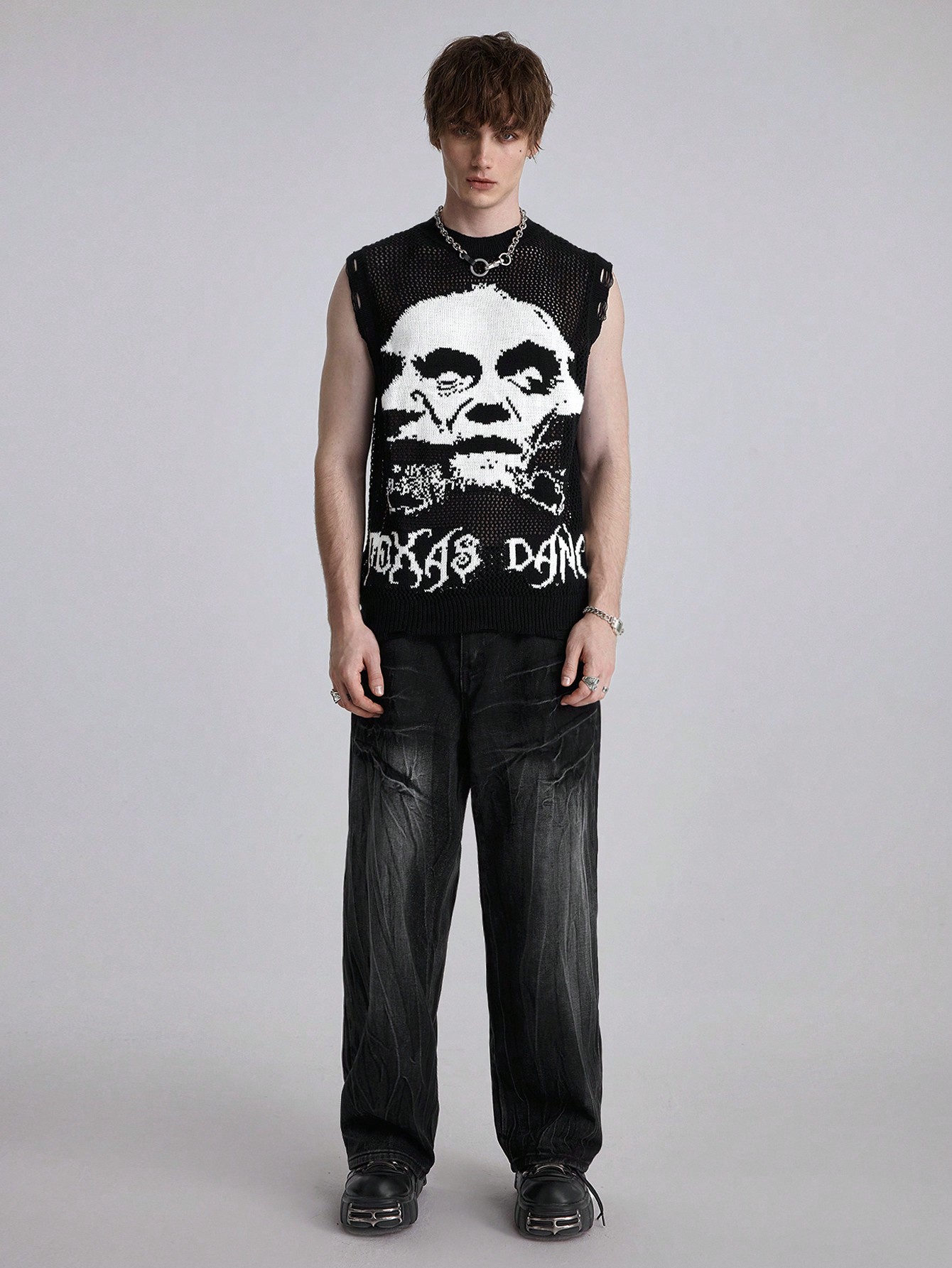 Men Skull Pattern Sweater Vest For Summer