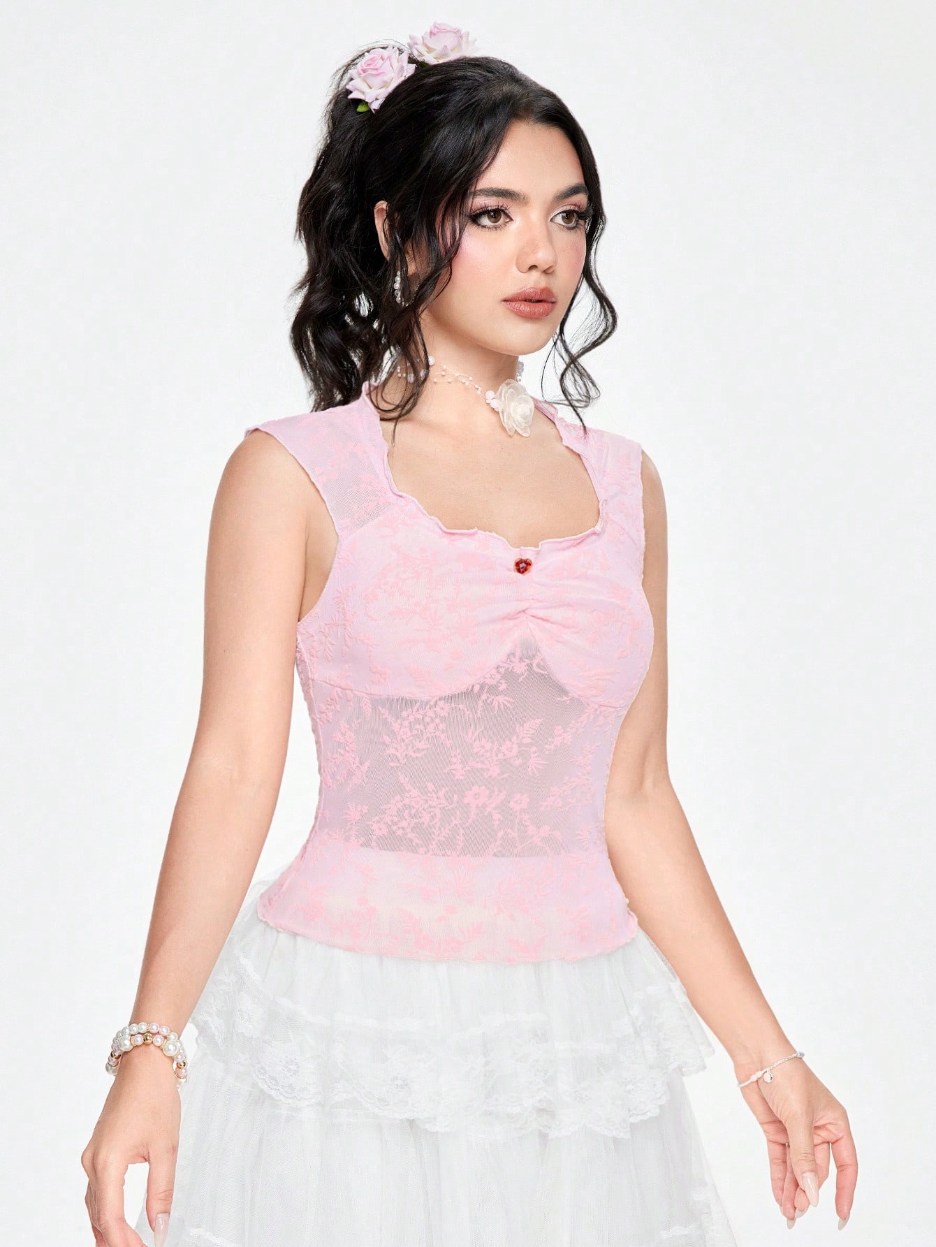 Fairycore Floral Lace Tank Top For Summer