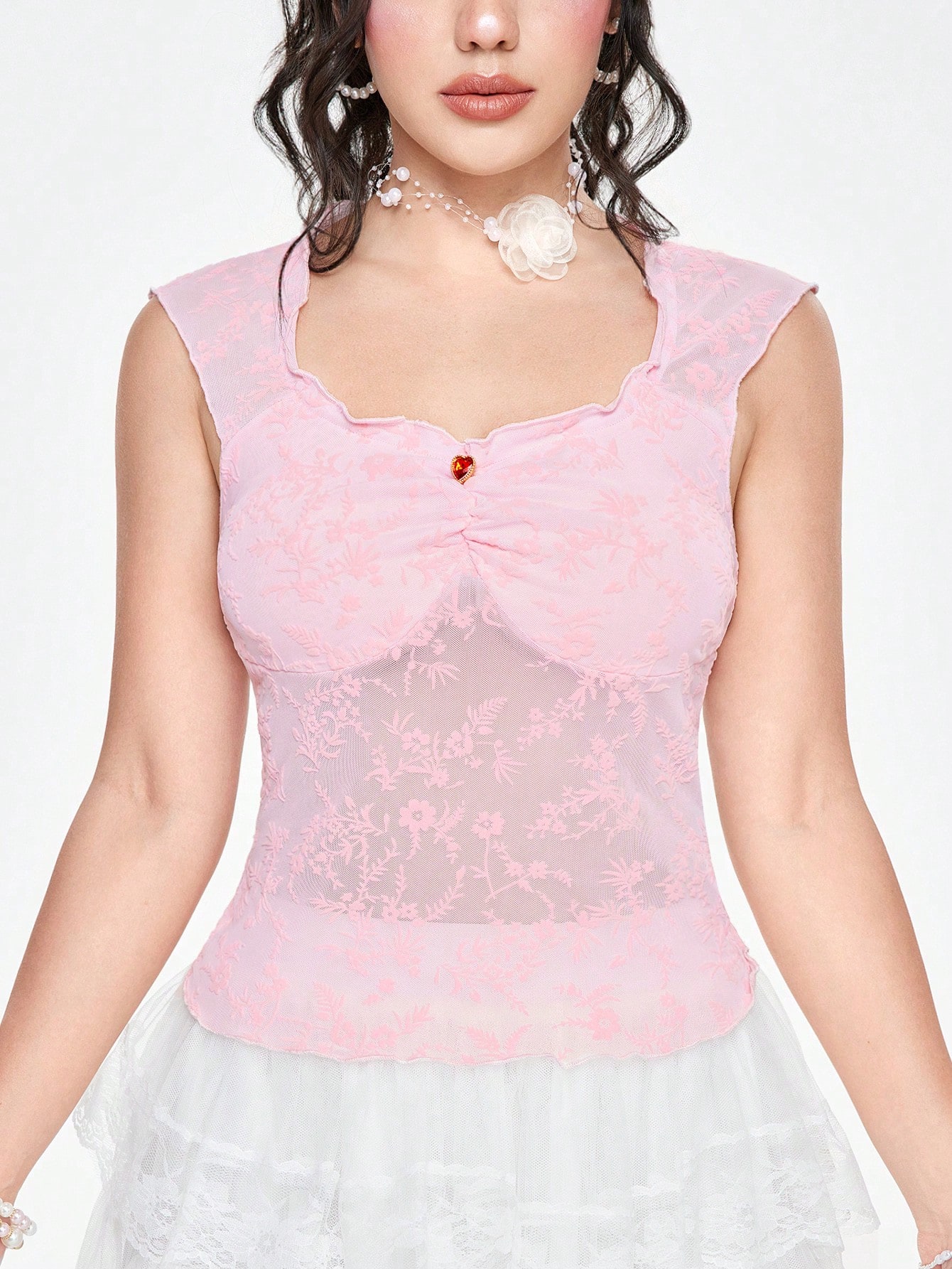 Fairycore Floral Lace Tank Top For Summer