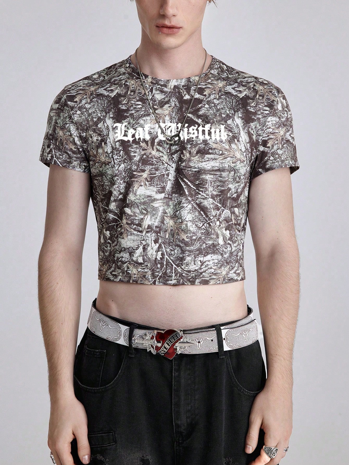 ROMWE Avant Men's Y2K Slim Fit Short Sleeve Round Neck Crop Top Suitable For Daily Wear In Spring And Summer
