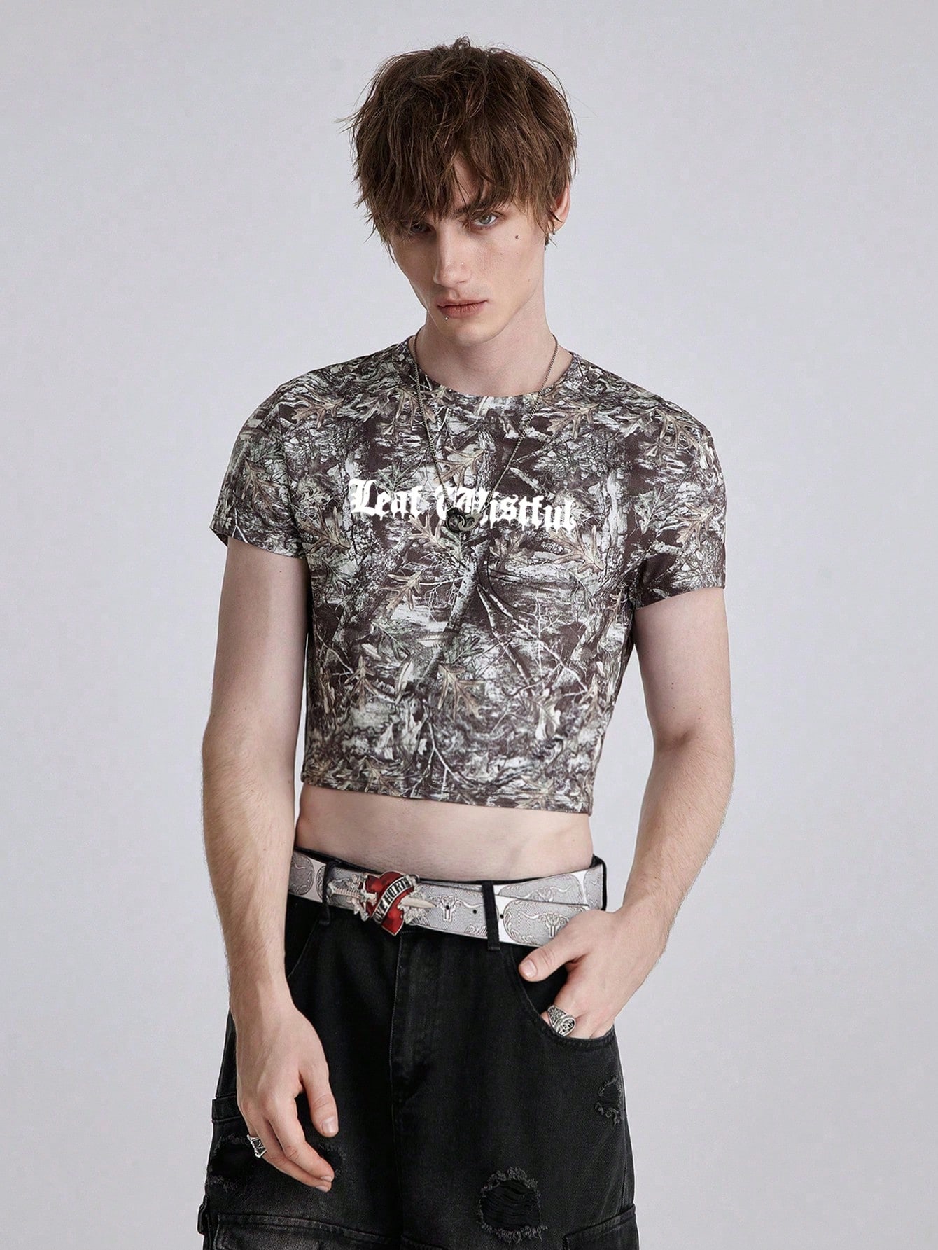 ROMWE Avant Men's Y2K Slim Fit Short Sleeve Round Neck Crop Top Suitable For Daily Wear In Spring And Summer