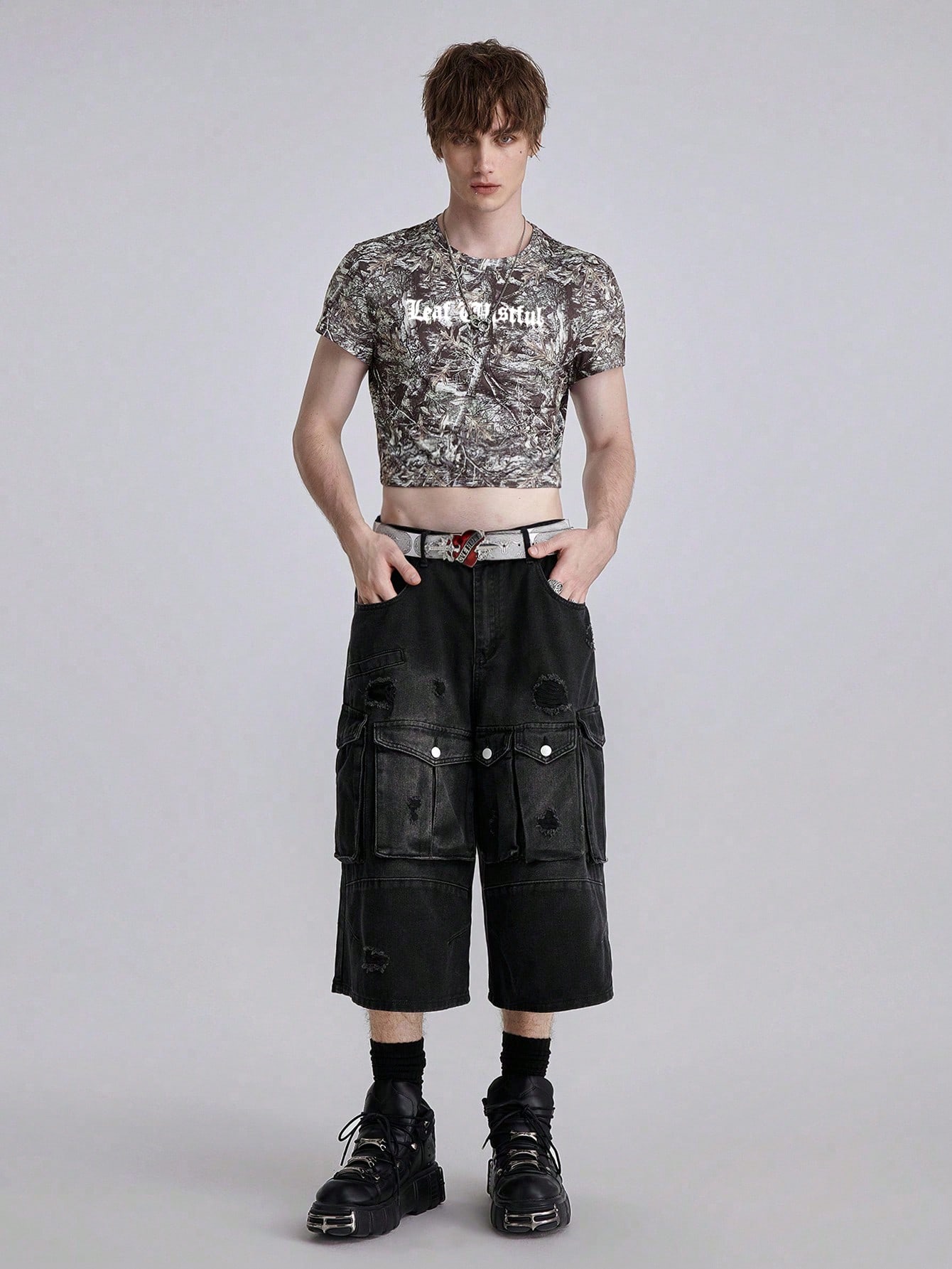 ROMWE Avant Men's Y2K Slim Fit Short Sleeve Round Neck Crop Top Suitable For Daily Wear In Spring And Summer