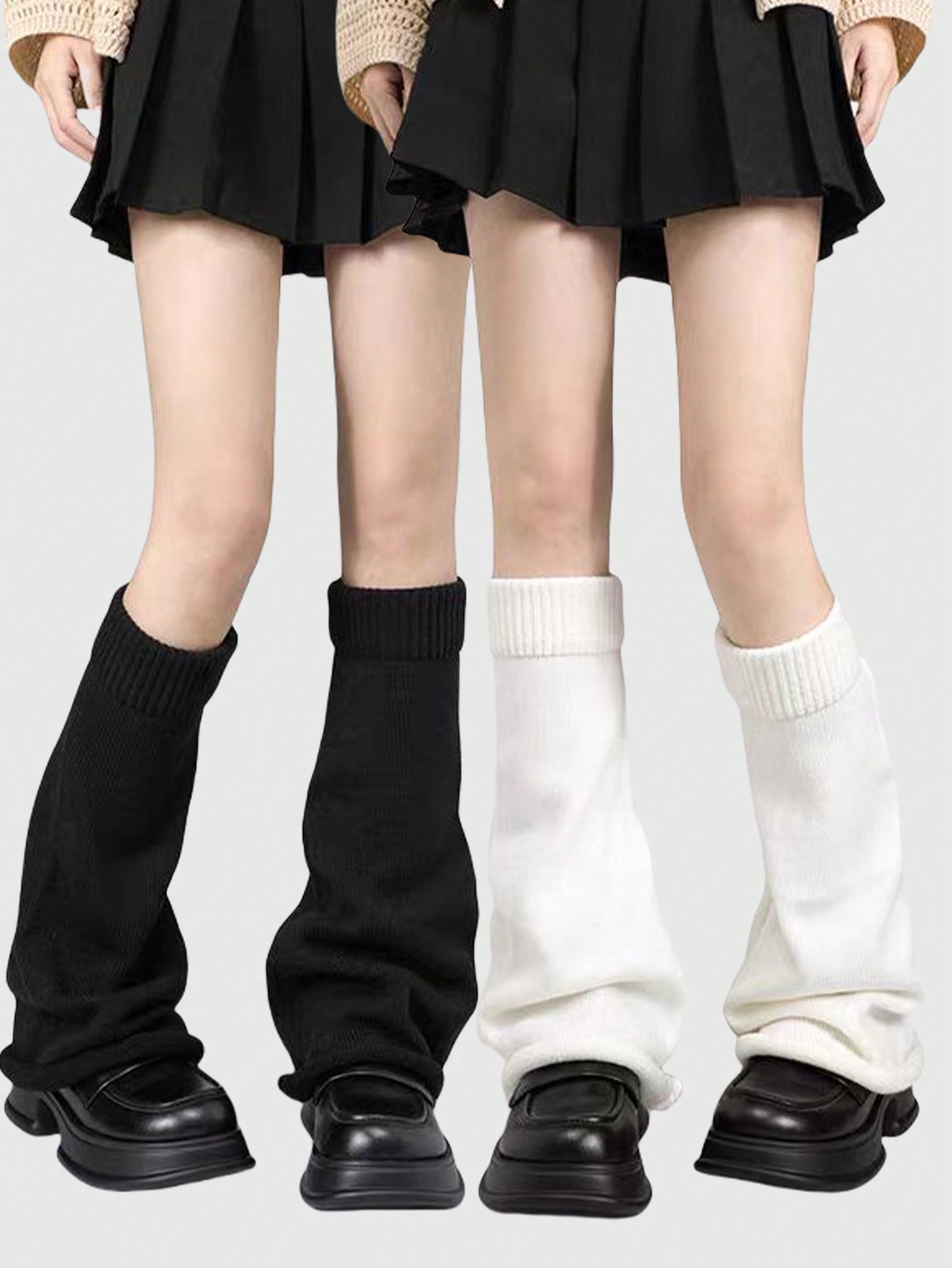 Goth 2pairs Random Color Y2K Knitted Flared Leg Warmers, College Style Daily All-Match Leg Warmers